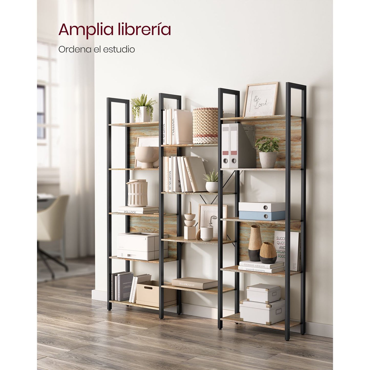 Librería con 14 Estantes Roble con Grano Azul y Negro-VASAGLE