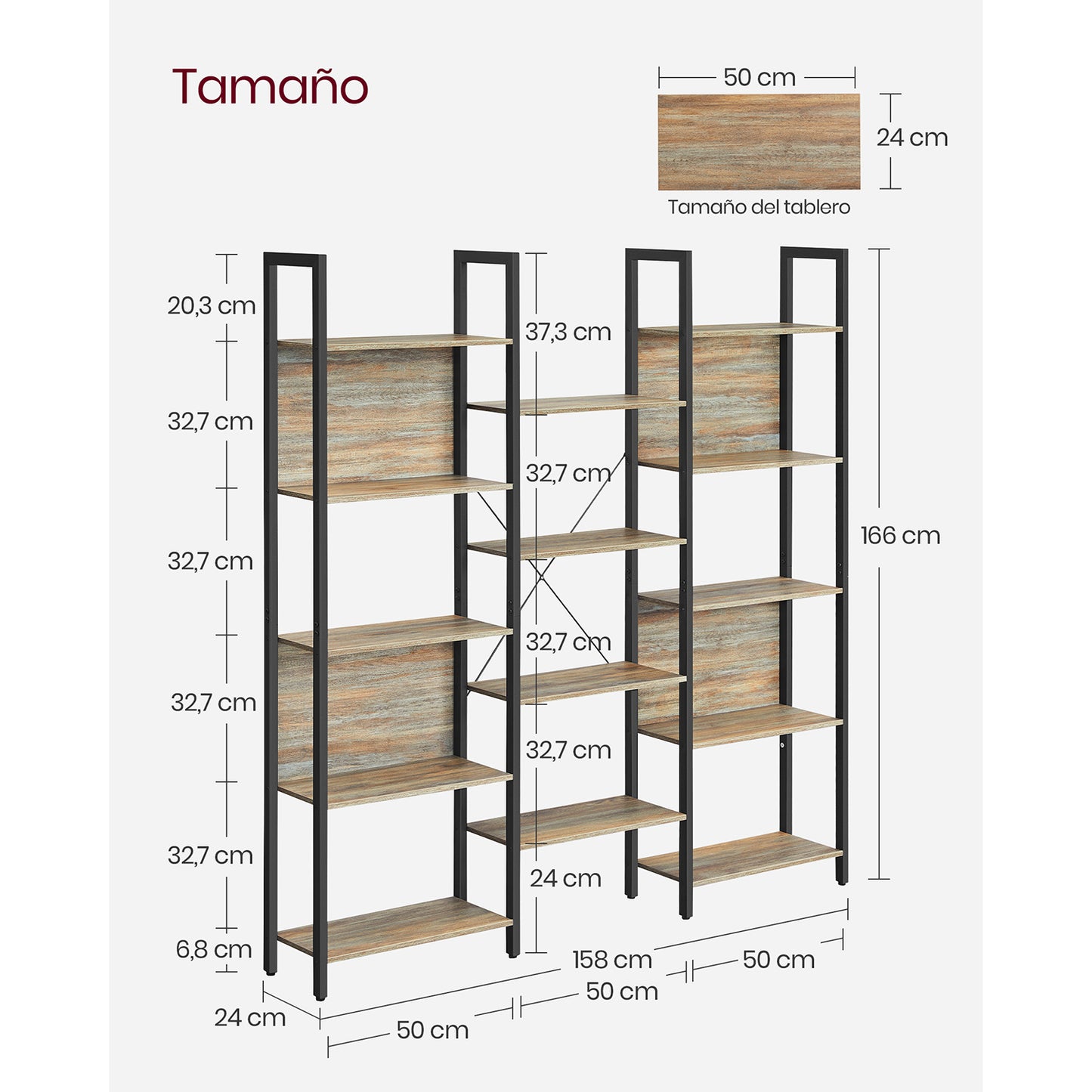 Librería con 14 Estantes Roble con Grano Azul y Negro-VASAGLE