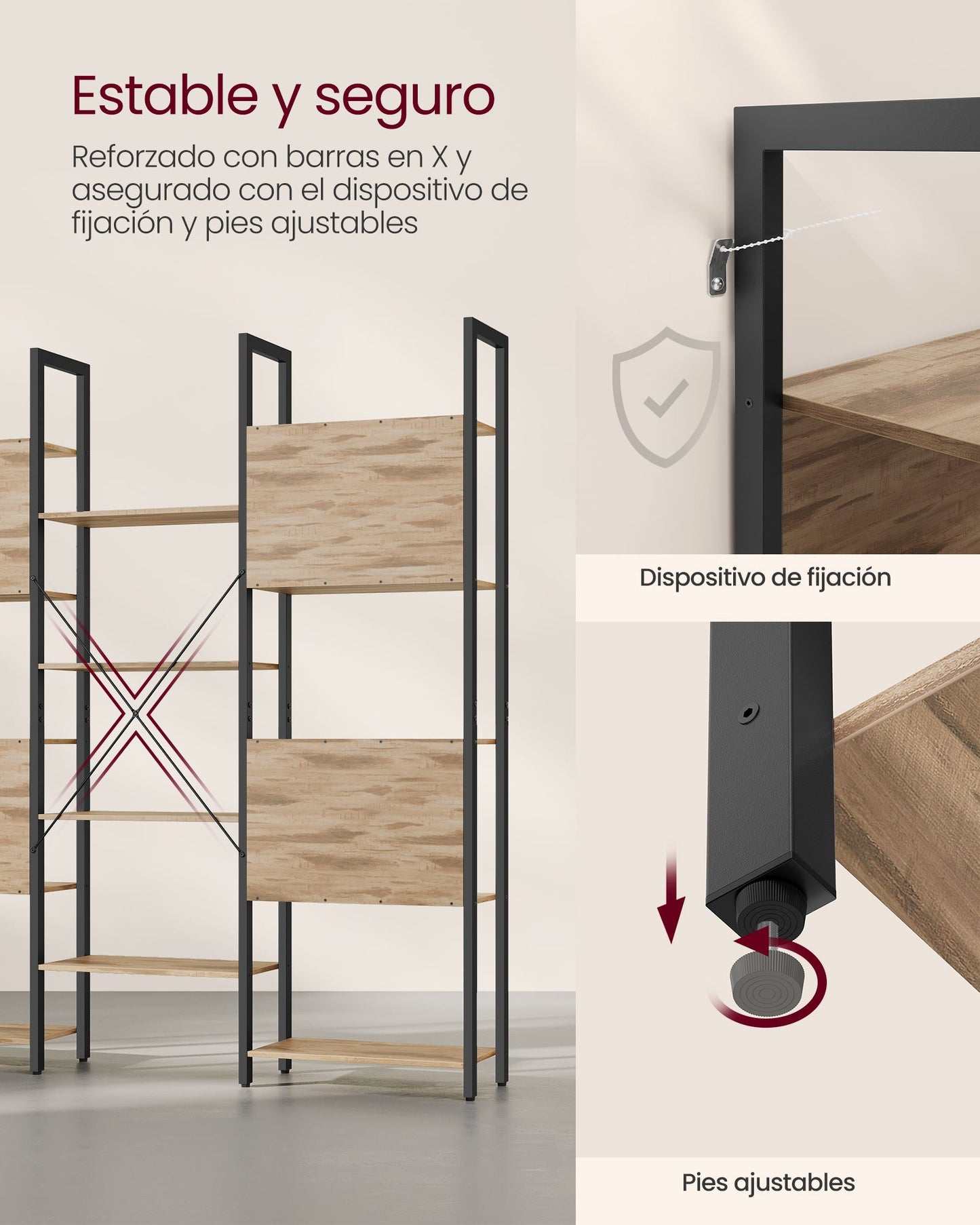 Librería de Almacenamiento con 14 Estantes Marrón Camello y Negro Tinta-VASAGLE