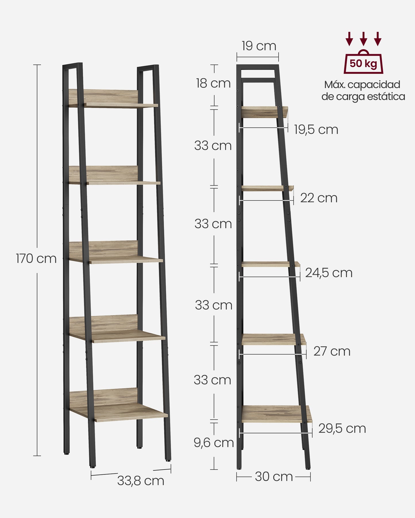 Estantería Escalera de 5 Niveles Negro-VASAGLE