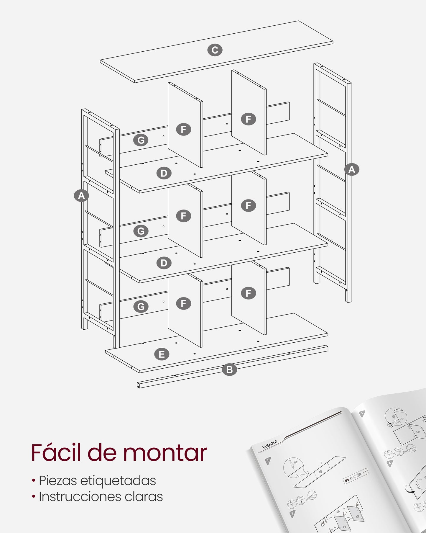 Estantería de Almacenamiento de 3 Niveles 30 x 100 x 103,1 cm Marrón Camello y Negro Tinta-VASAGLE