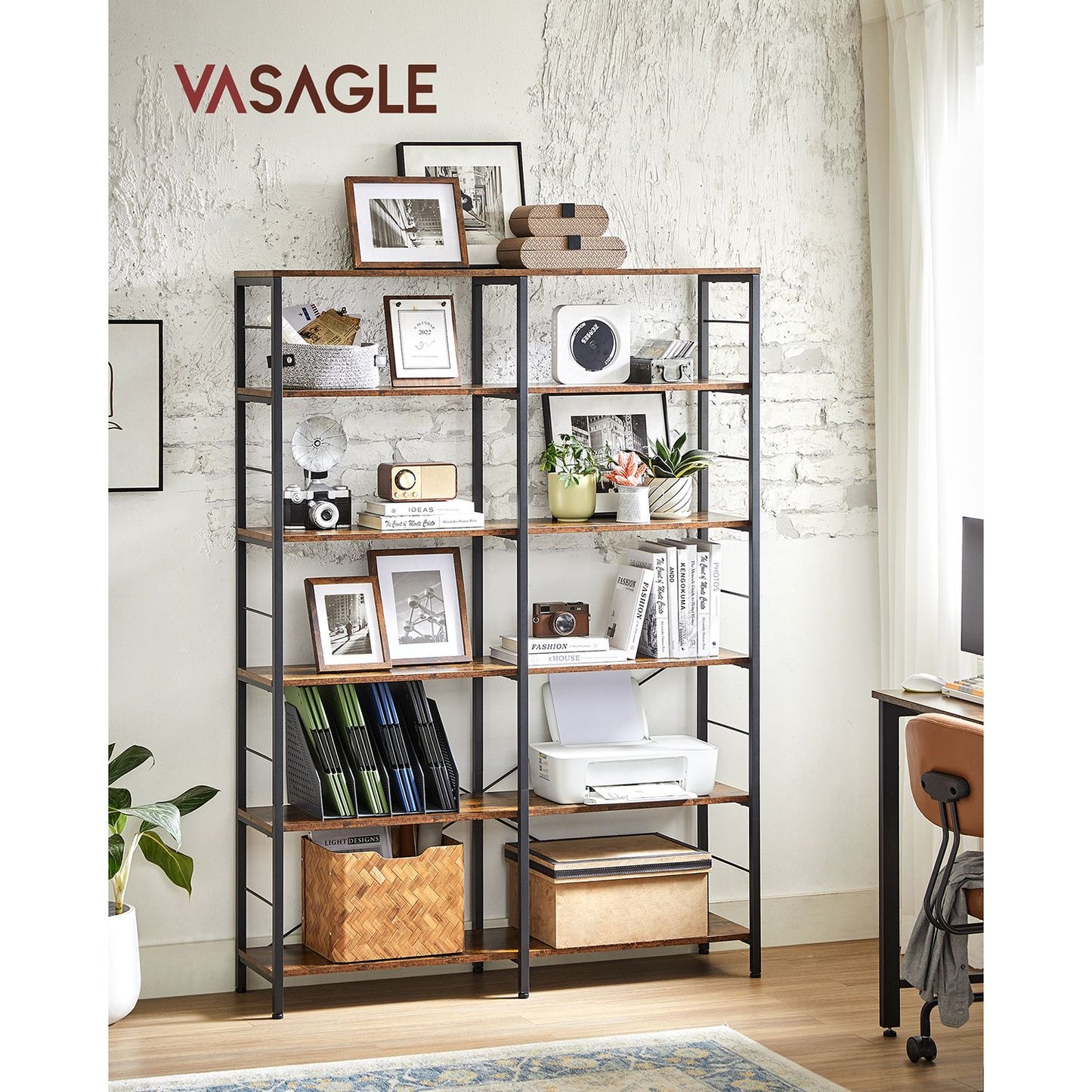 Librería de 6 Niveles Estantería de Almacenamiento Separador para Habitación-VASAGLE