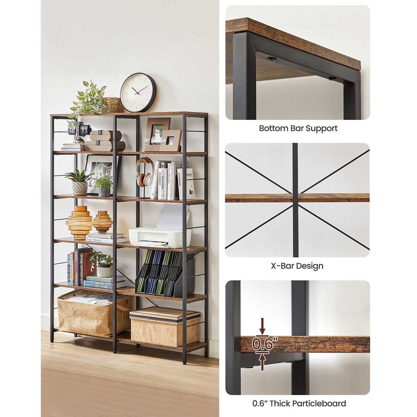 Librería de 6 Niveles Estantería de Almacenamiento Separador para Habitación-VASAGLE