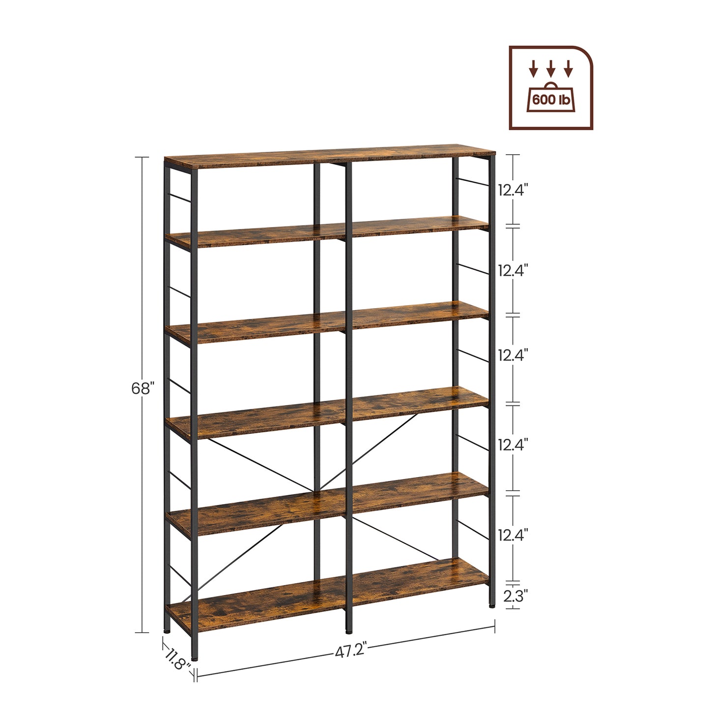 Librería de 6 Niveles Estantería de Almacenamiento Separador para Habitación-VASAGLE