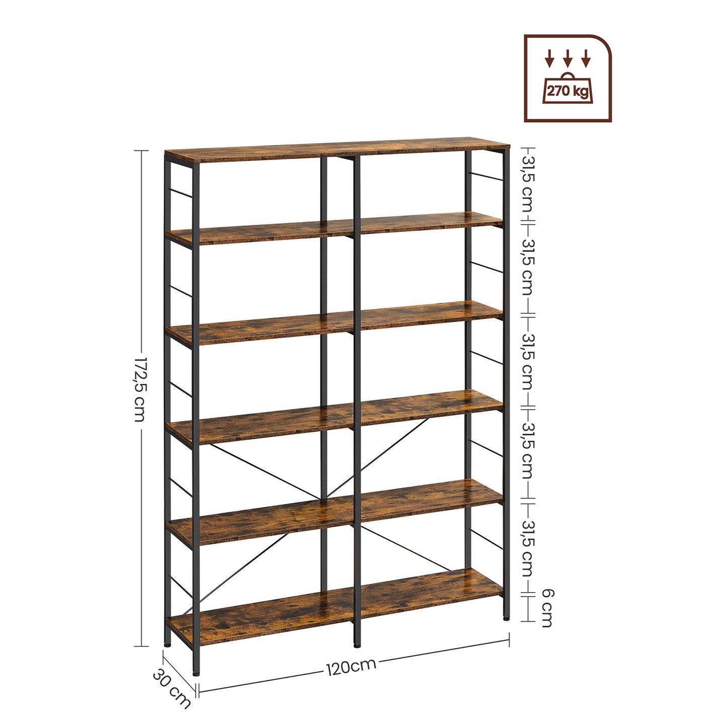 Librería de 6 Niveles Estantería de Almacenamiento Separador para Habitación-VASAGLE