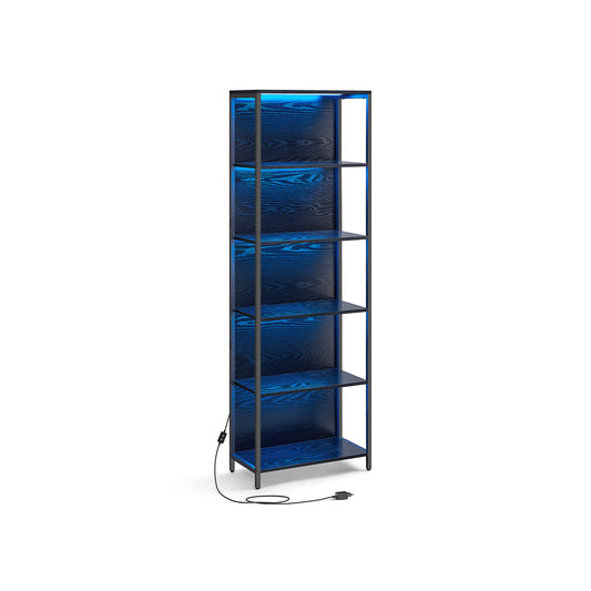 Estantería de 6 Niveles con Luz LED 30,3 x 60 x 178,6 cm Negro Ébano-VASAGLE