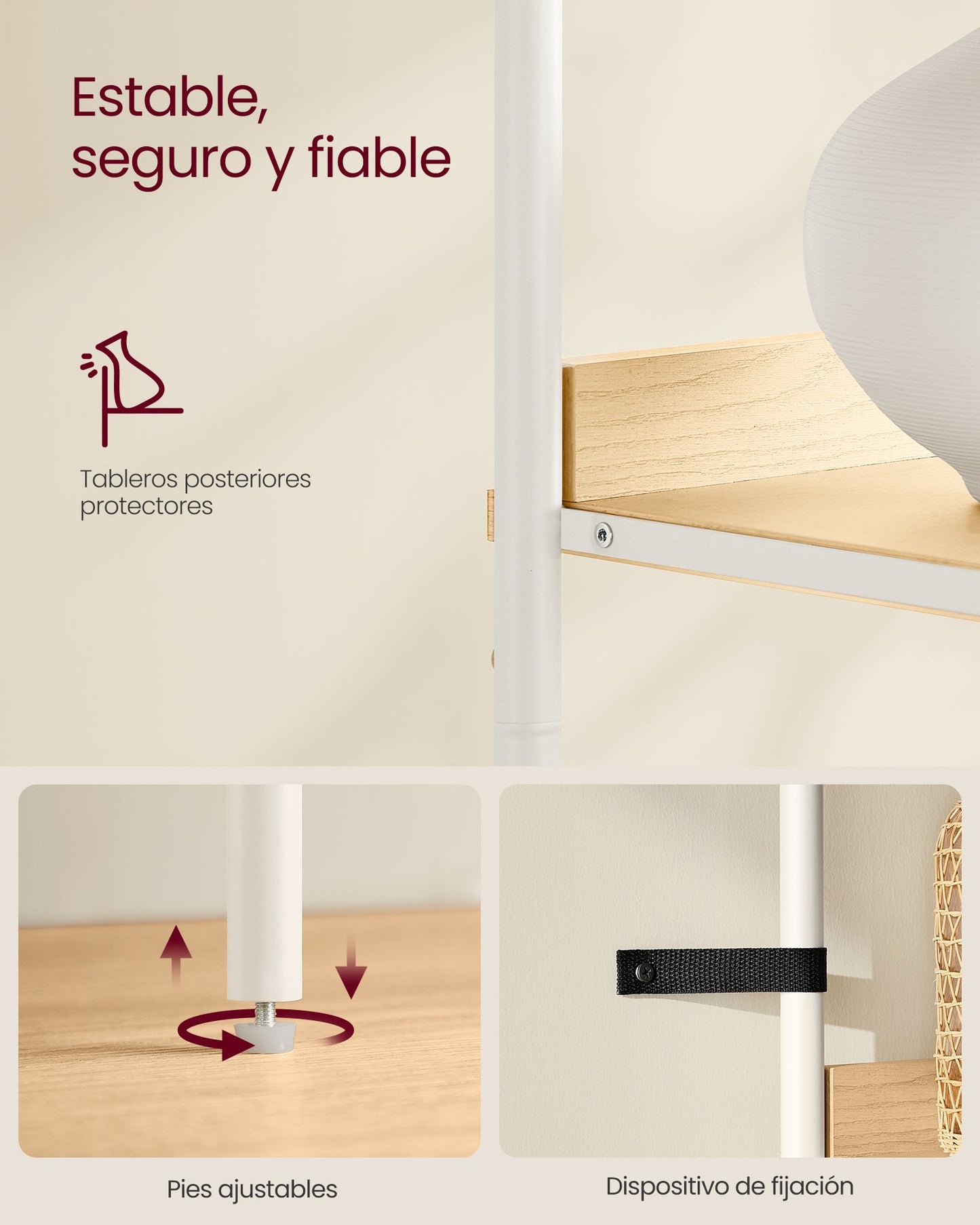 Librería de 6 Niveles Beige Roble y Blanco Perla-VASAGLE