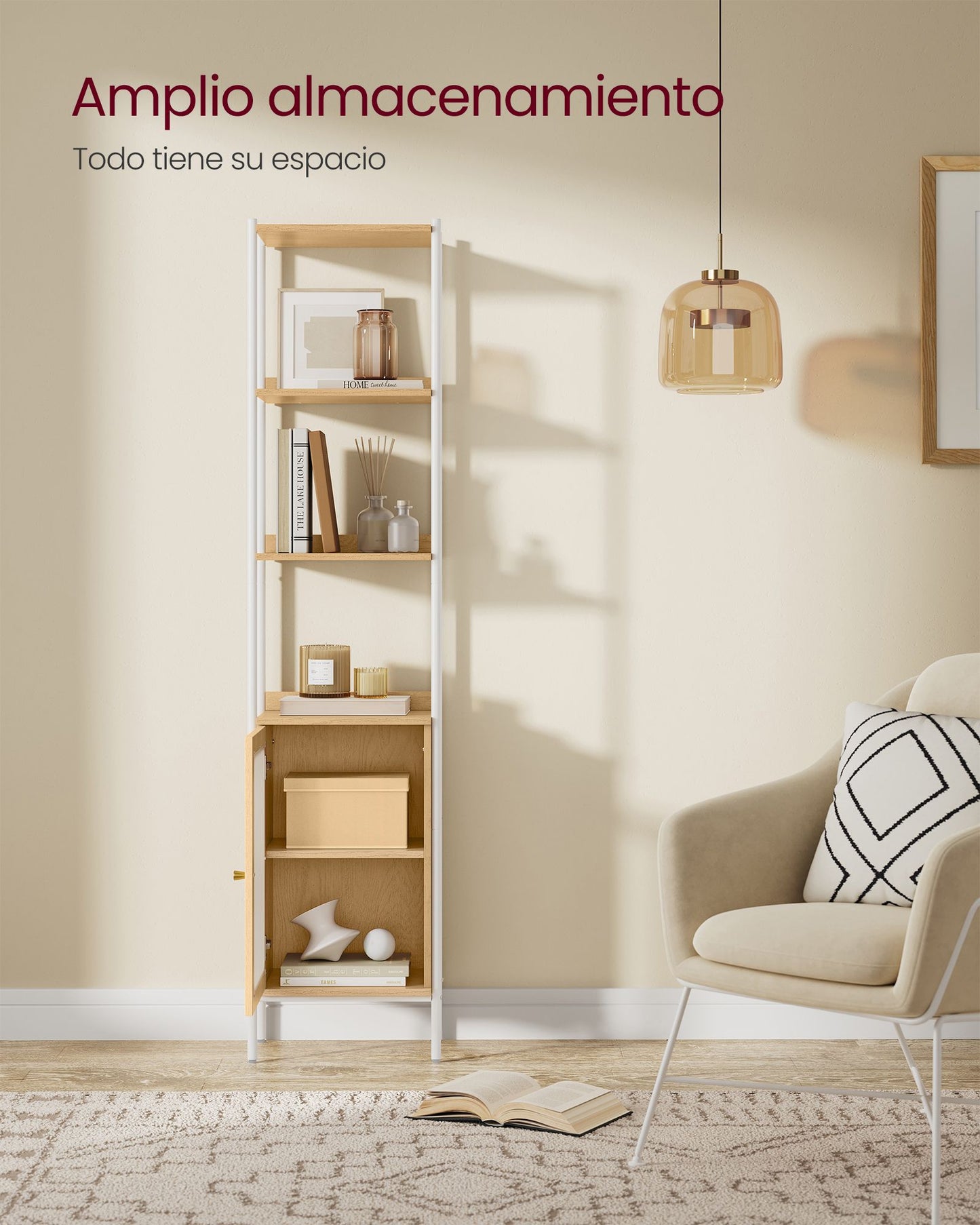 Librería de 6 Niveles Beige Roble y Blanco Perla-VASAGLE