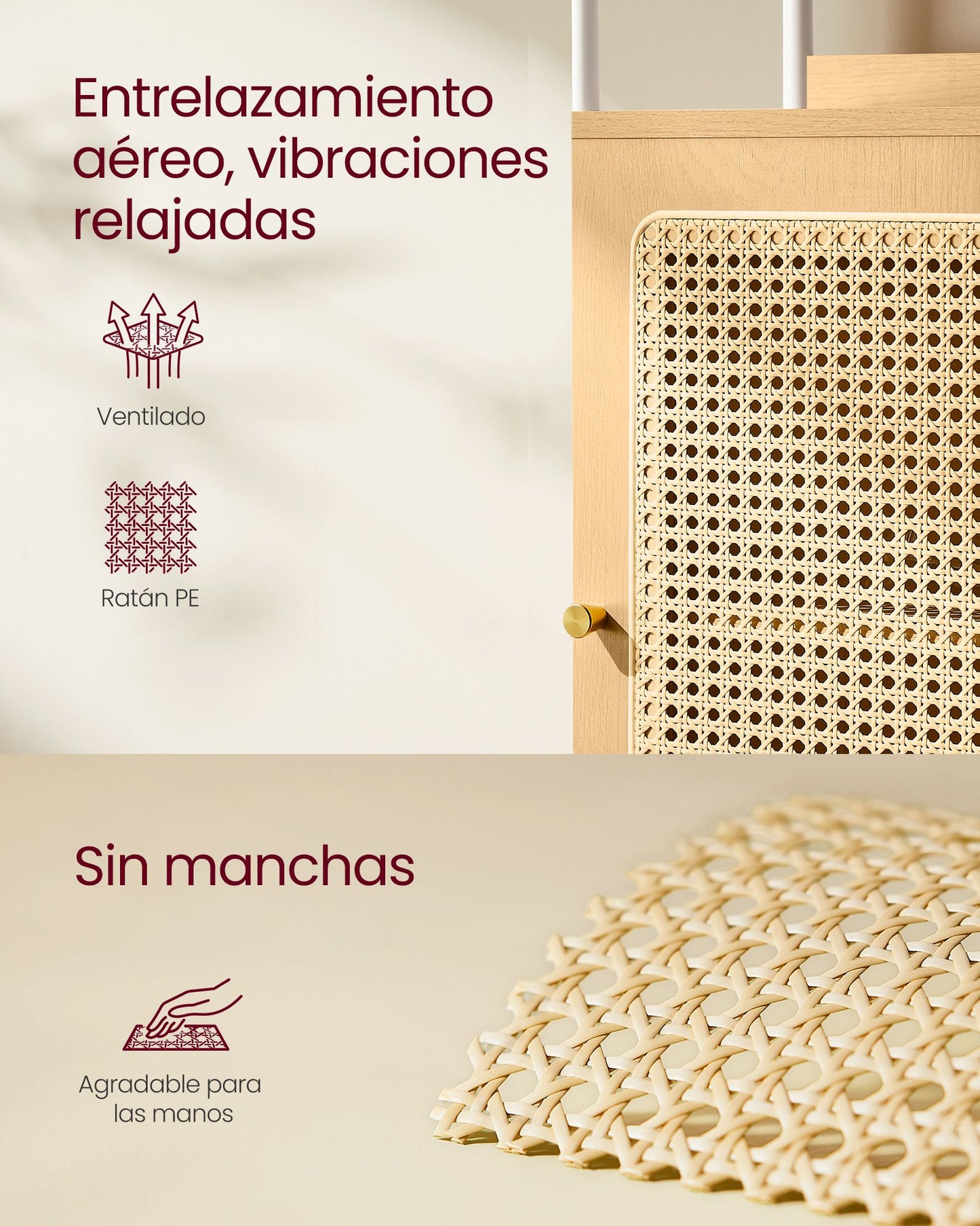 Librería de 6 Niveles de Ratán Beige Roble y Blanco Perla-VASAGLE