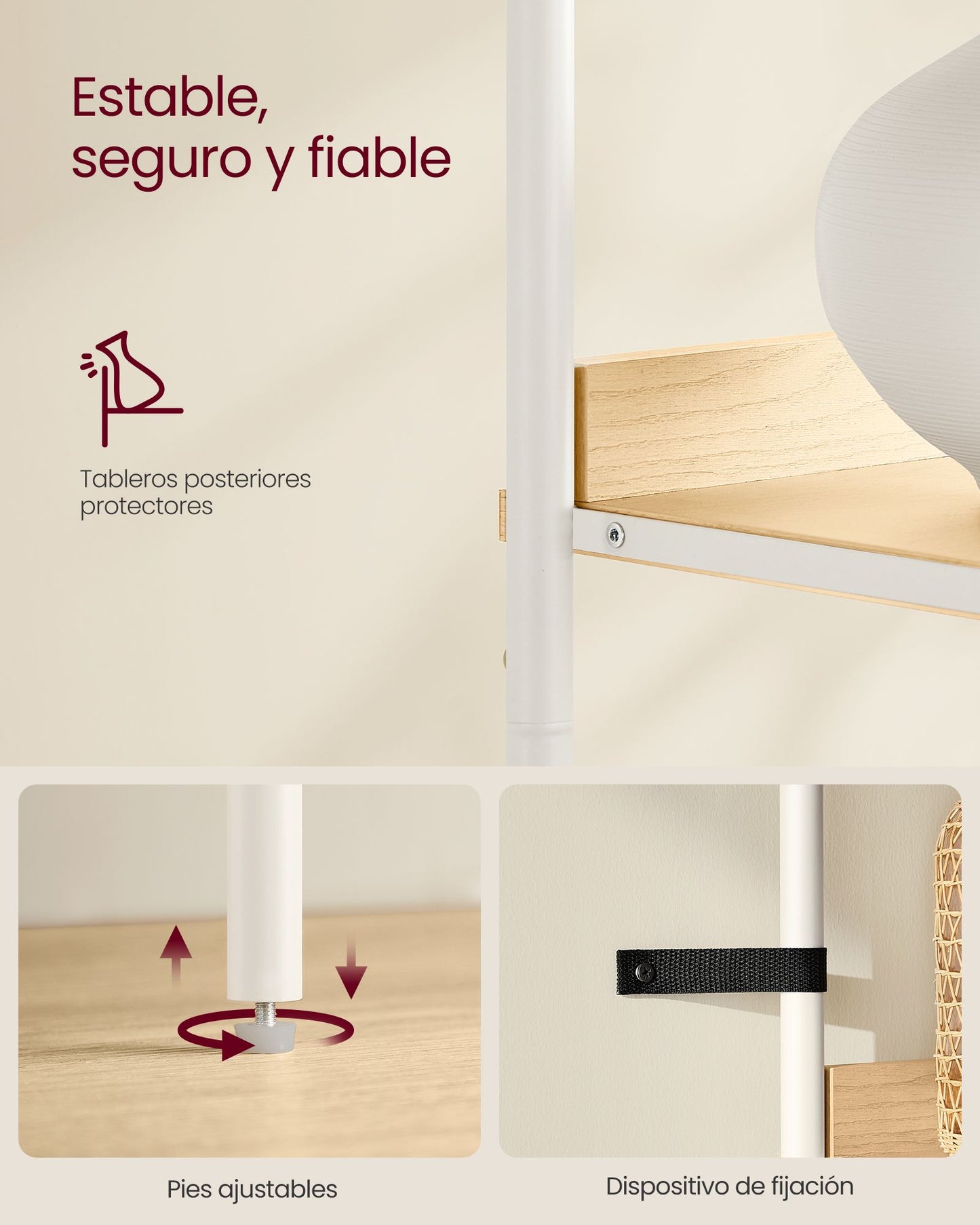 Librería de 6 Niveles de Ratán Beige Roble y Blanco Perla-VASAGLE