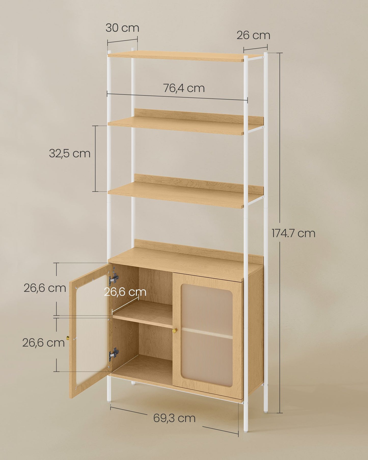 Librería de 6 Niveles Estante Ajustable Beige Roble y Blanco Perla-VASAGLE