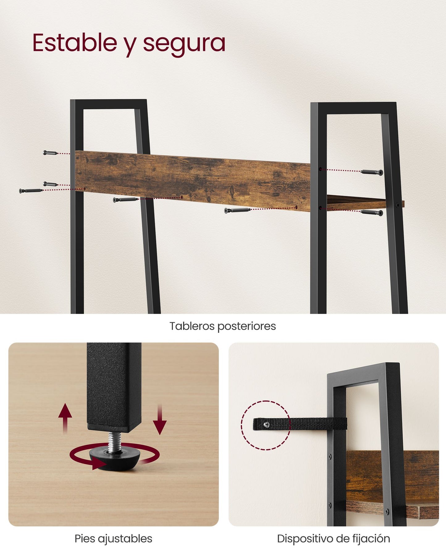 Estantería Escalera de 5 Niveles Marrón Rústico y Negro Tinta-VASAGLE