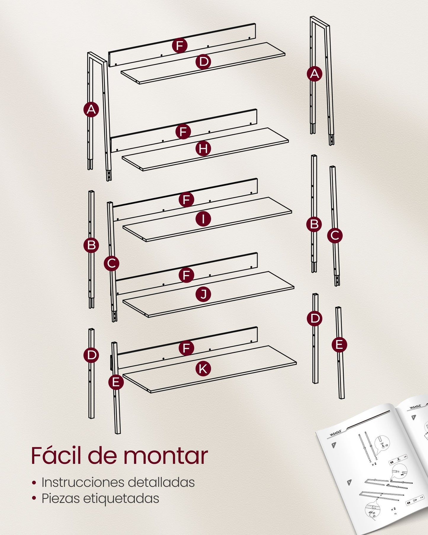 Estantería Escalera de 5 Niveles Marrón Rústico y Negro Tinta-VASAGLE