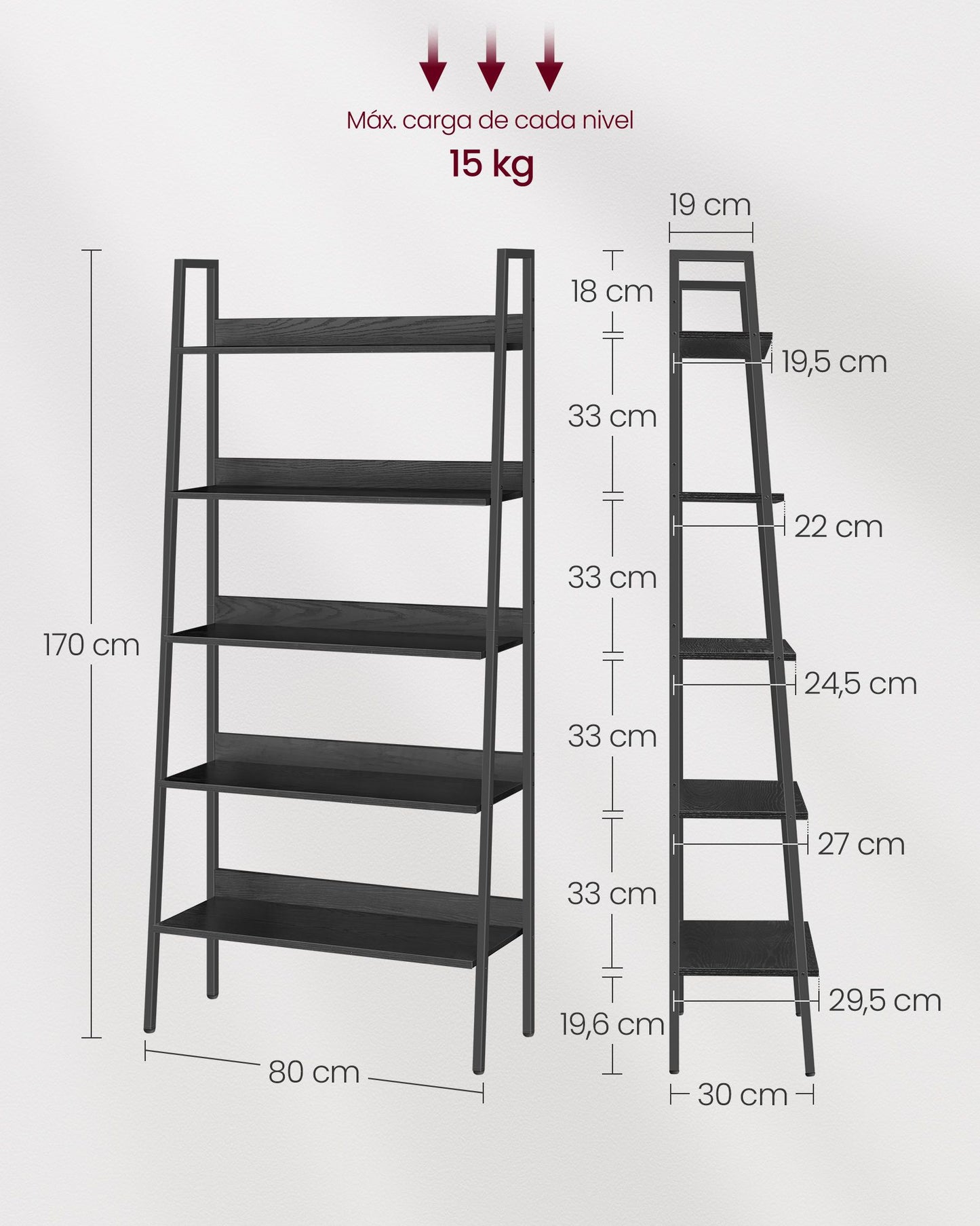 Estantería Escalera de 5 Niveles Negro Ébano y Negro Tinta-VASAGLE