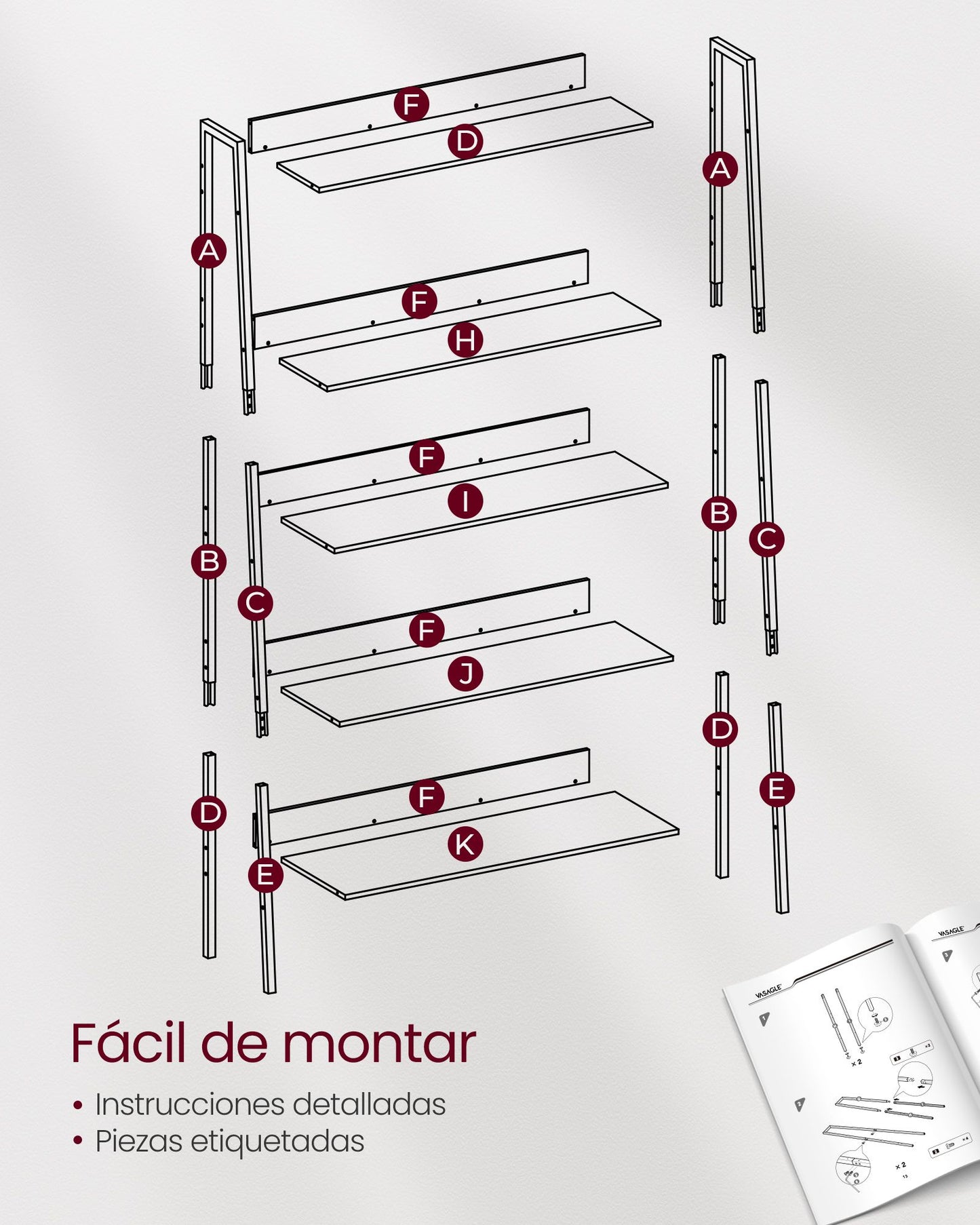 Estantería Escalera de 5 Niveles Negro Ébano y Negro Tinta-VASAGLE