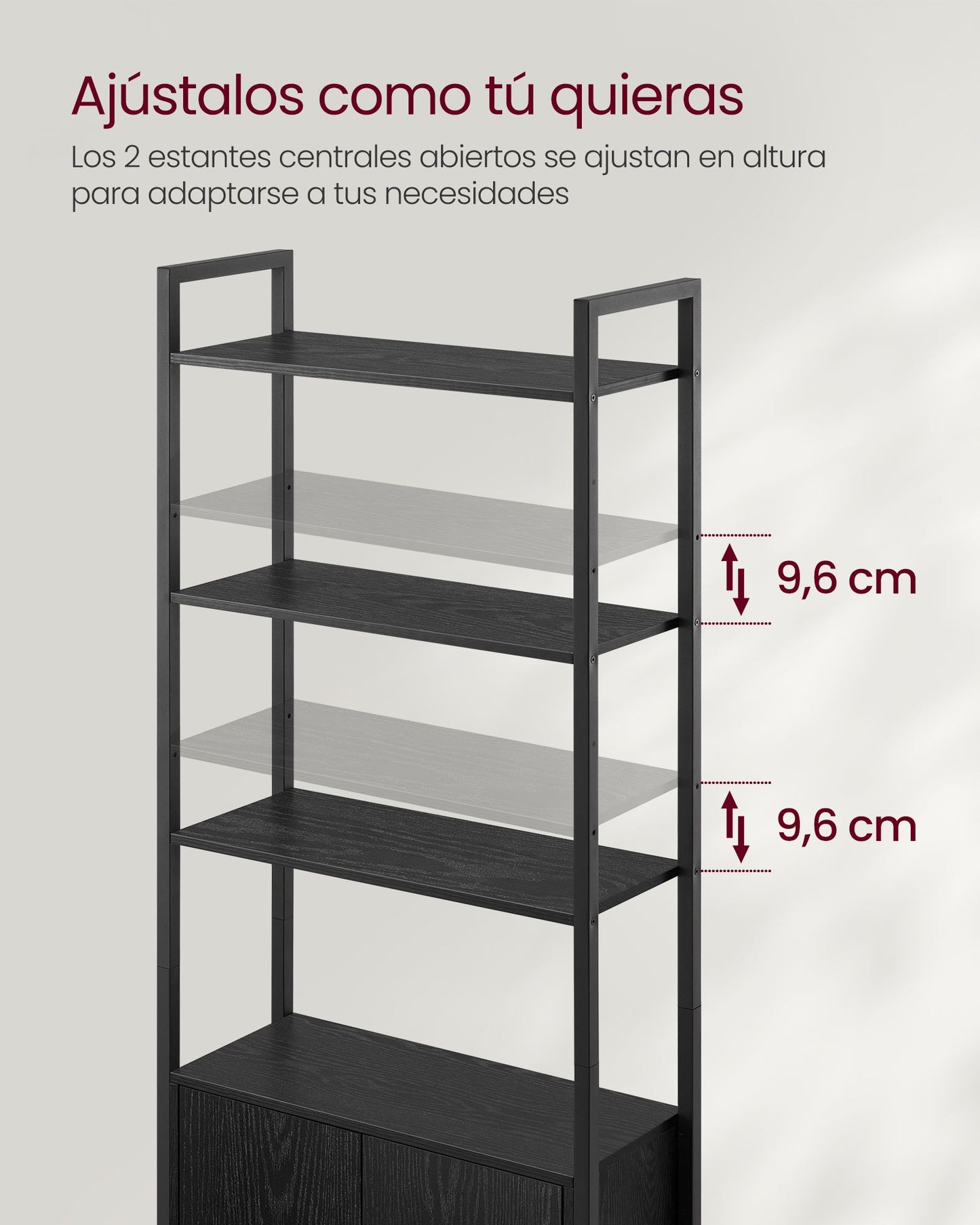 Librería de 6 Niveles 24 x 60 x 159,5 cm Negro Ébano y Negro Tinta-VASAGLE