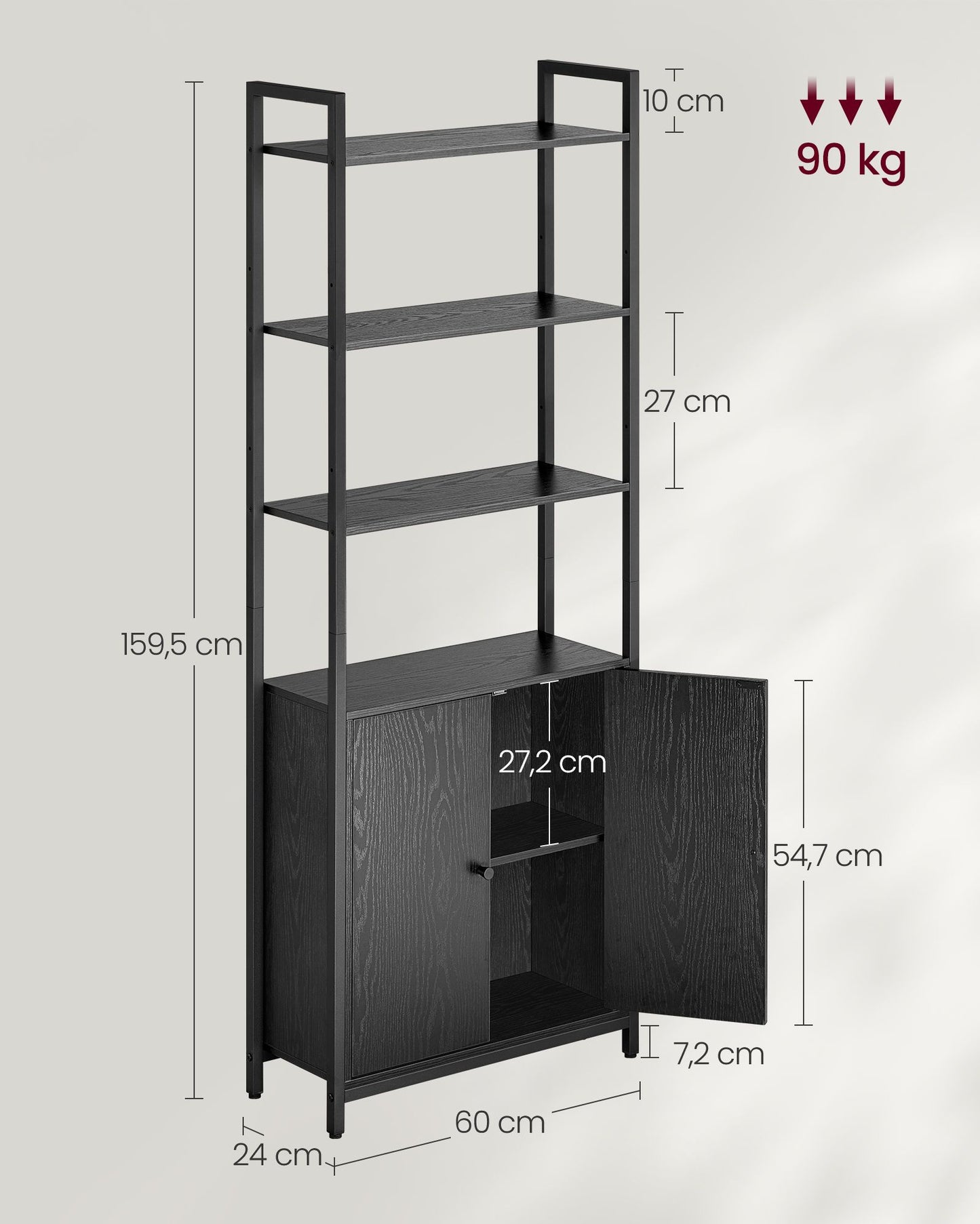 Librería de 6 Niveles 24 x 60 x 159,5 cm Negro Ébano y Negro Tinta-VASAGLE