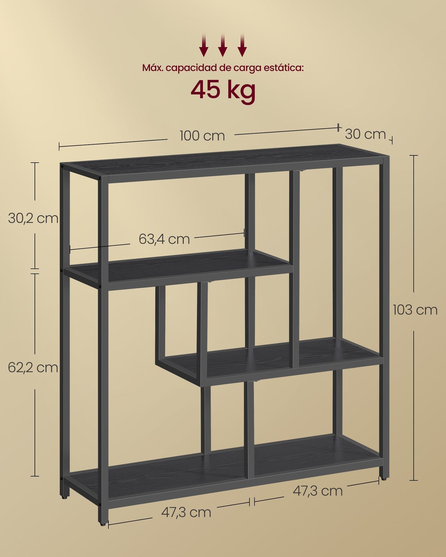 Librería de 4 Niveles 30 x 100 x 103 cm Negro Ébano y Negro Tinta-VASAGLE