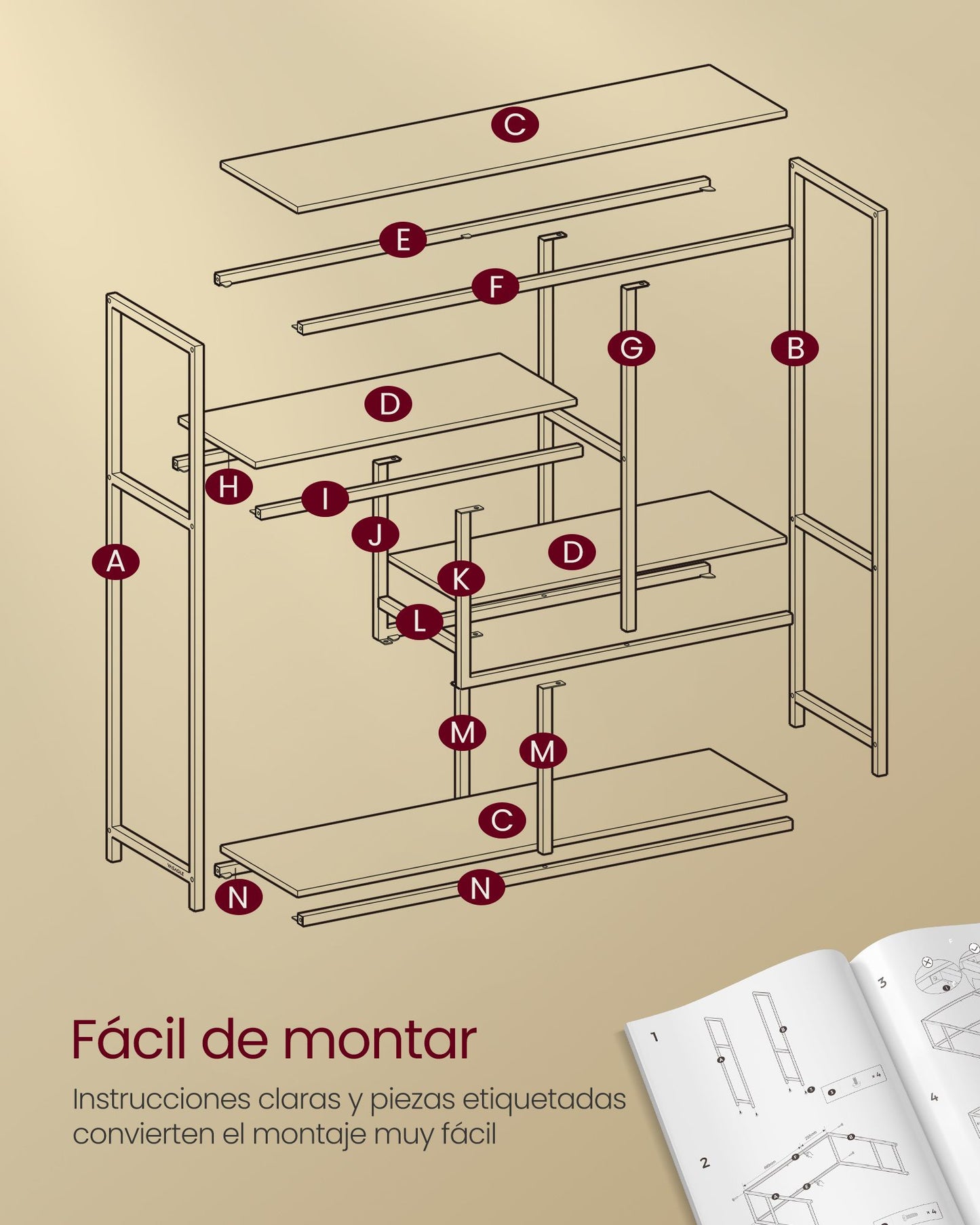 Librería de 4 Niveles 30 x 100 x 103 cm Negro Ébano y Negro Tinta-VASAGLE