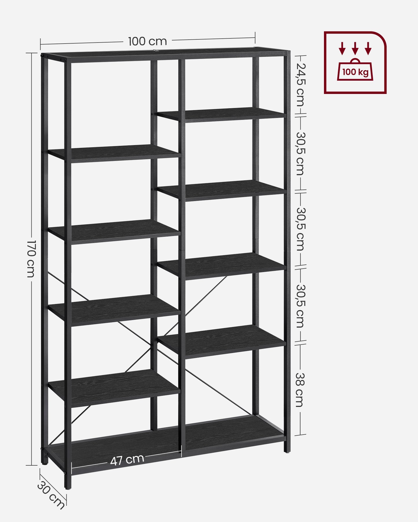 Librería de 5 Niveles Negro con Veta de Madera y Negro-VASAGLE