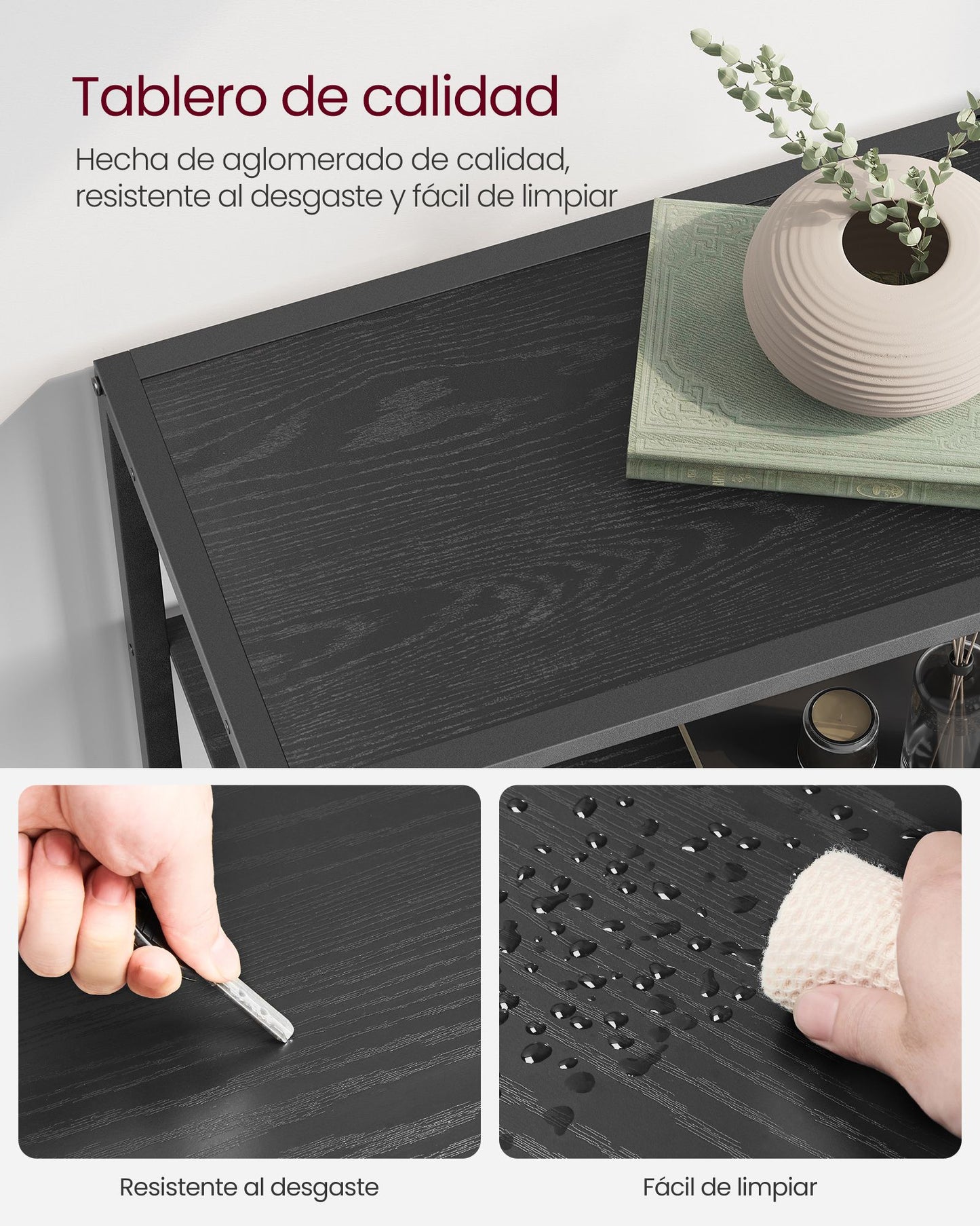 Librería de 5 Niveles Negro con Veta de Madera y Negro-VASAGLE