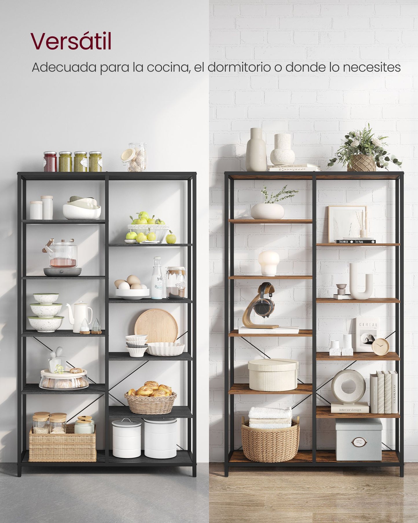 Librería de 5 Niveles Negro con Veta de Madera y Negro-VASAGLE