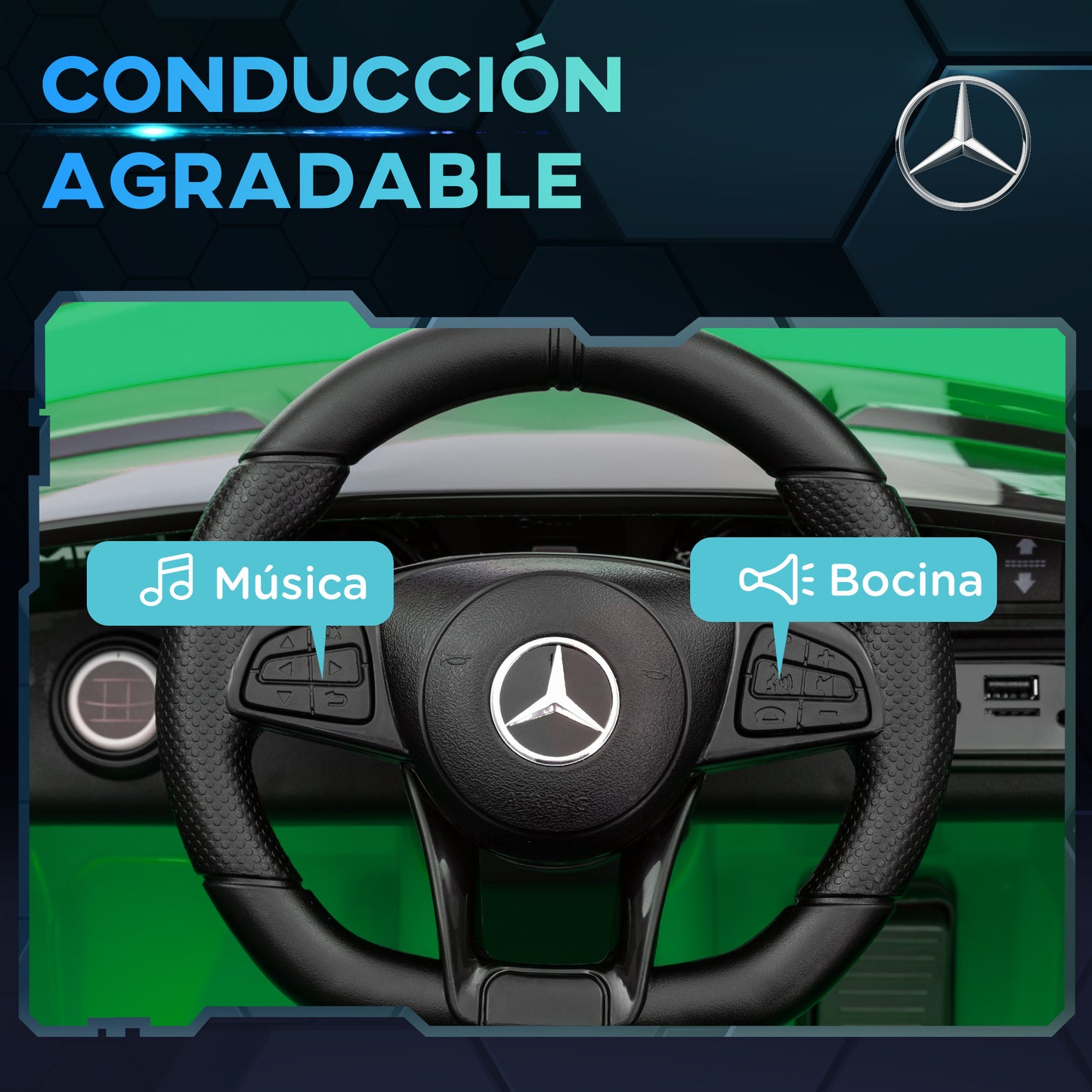 AIYAPLAY Coche Eléctrico para Niños de +3 Años Mercedes-Benz AMG GTR Carro Eléctrico Infantil con Batería 12V Mando a Distancia Faros Bocina Música MP3 Arranque Lento y Pantalla Verde