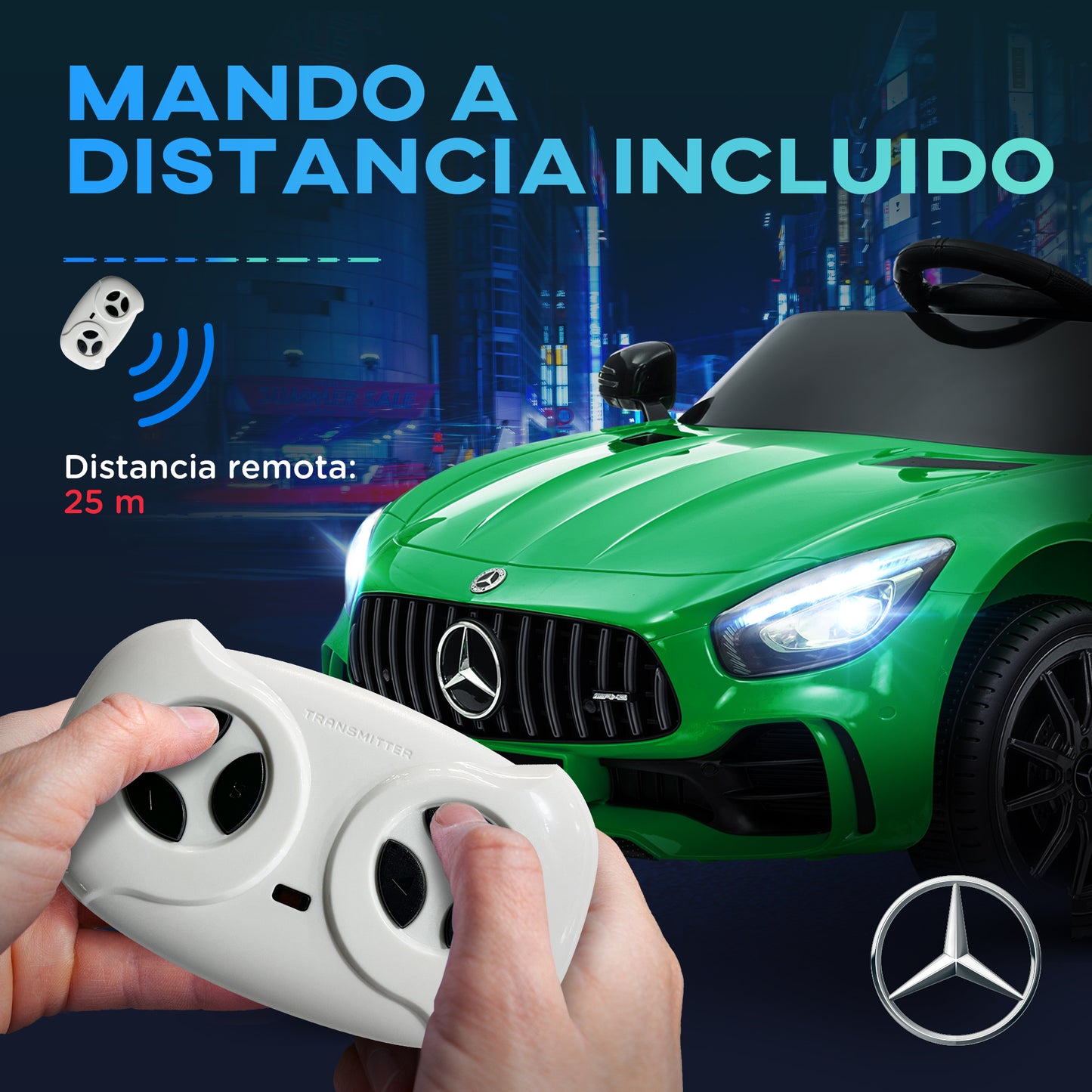 AIYAPLAY Coche Eléctrico para Niños de +3 Años Mercedes-Benz AMG GTR Carro Eléctrico Infantil con Batería 12V Mando a Distancia Faros Bocina Música MP3 Arranque Lento y Pantalla Verde