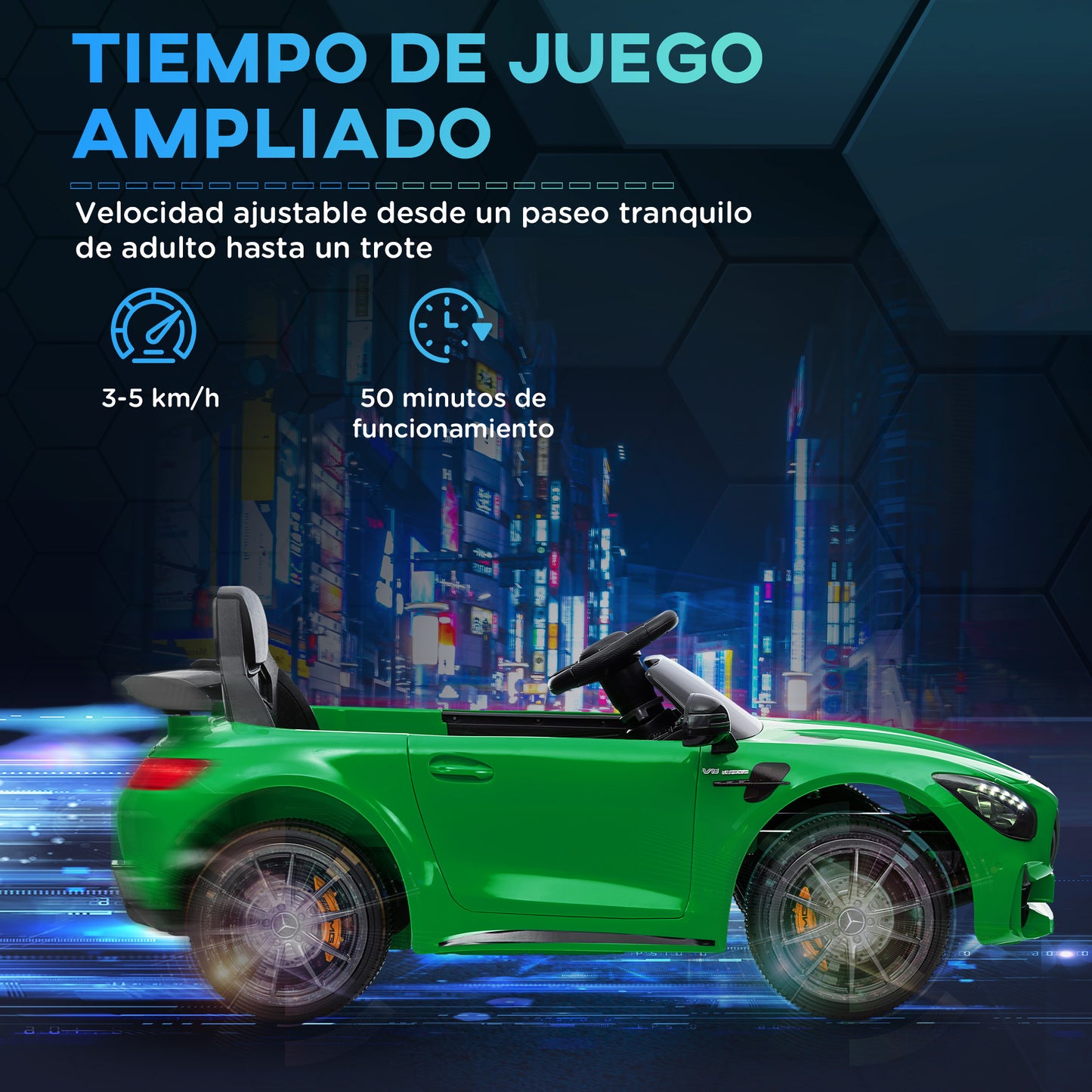 AIYAPLAY Coche Eléctrico para Niños de +3 Años Mercedes-Benz AMG GTR Carro Eléctrico Infantil con Batería 12V Mando a Distancia Faros Bocina Música MP3 Arranque Lento y Pantalla Verde