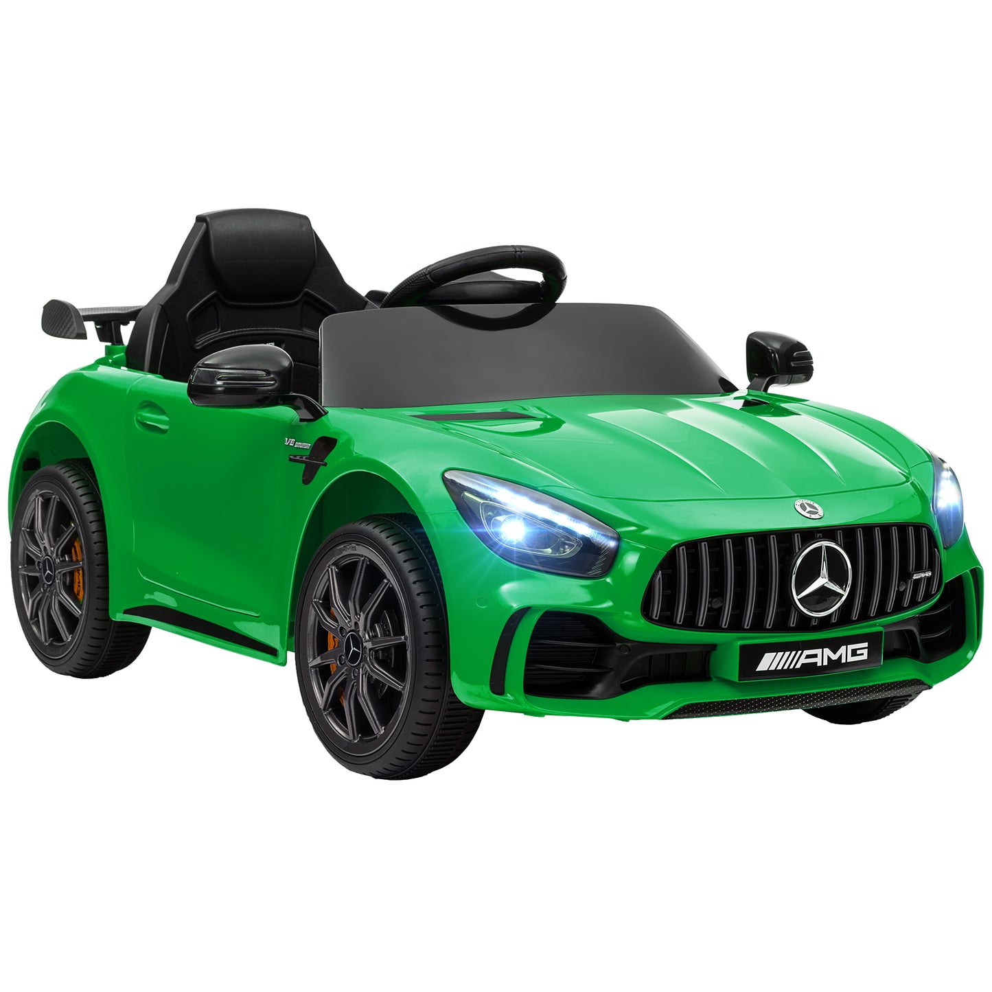 AIYAPLAY Coche Eléctrico para Niños de +3 Años Mercedes-Benz AMG GTR Carro Eléctrico Infantil con Batería 12V Mando a Distancia Faros Bocina Música MP3 Arranque Lento y Pantalla Verde