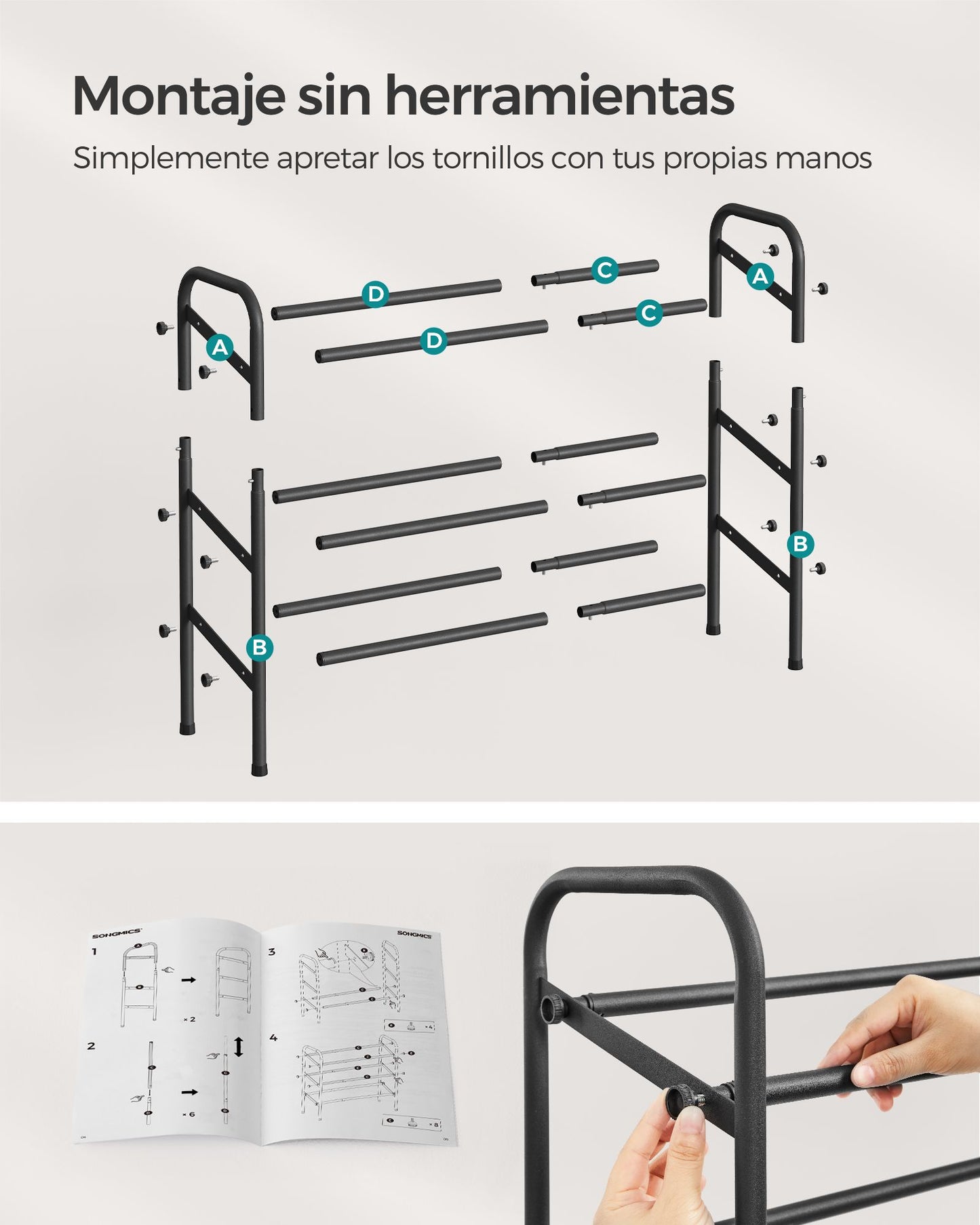 Zapatero Extensible de 3 Niveles Negro Tinta-SONGMICS