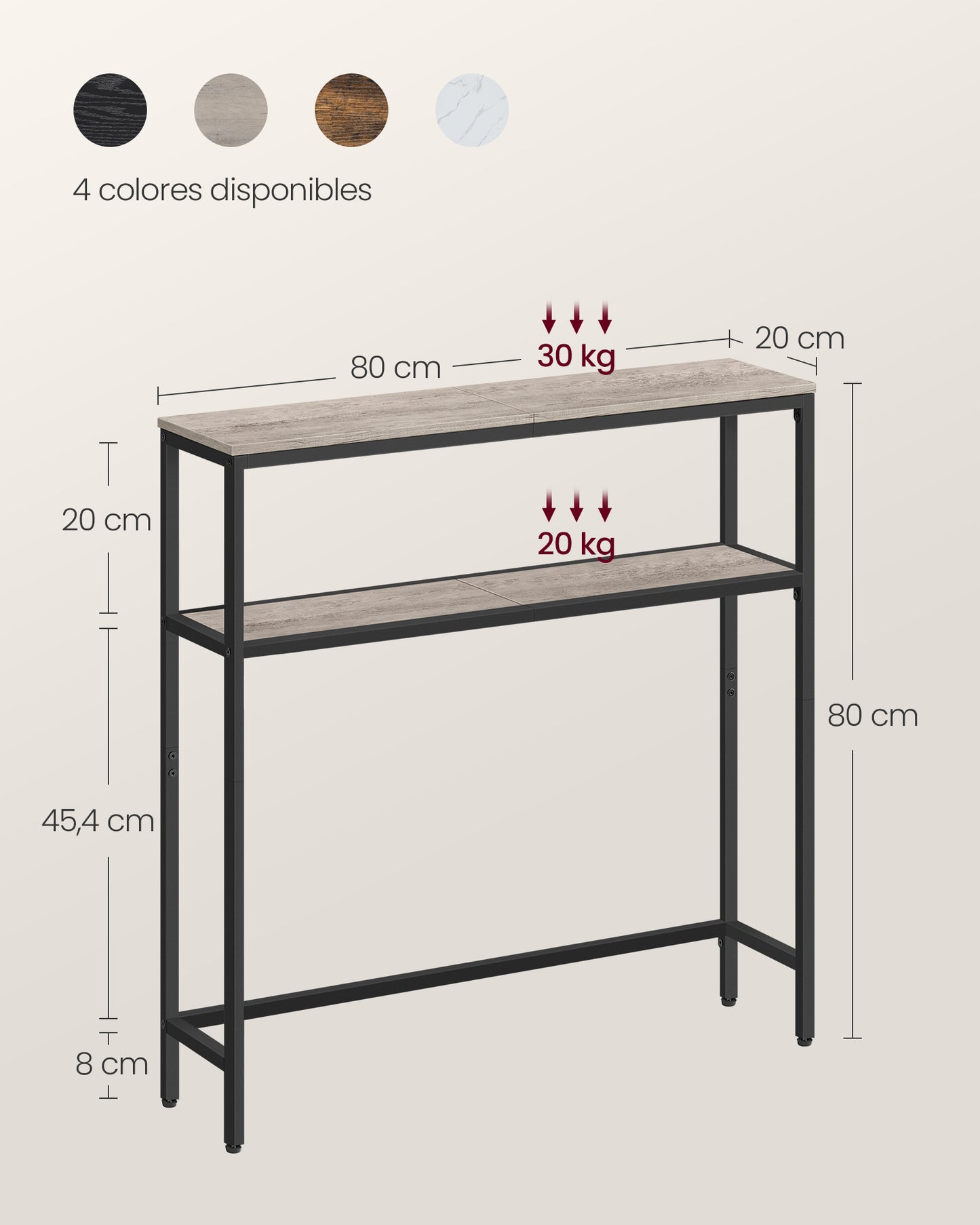 Mesa de Consola 20 x 80 x 80 cm Greige Mélange y Negro Tinta-VASAGLE