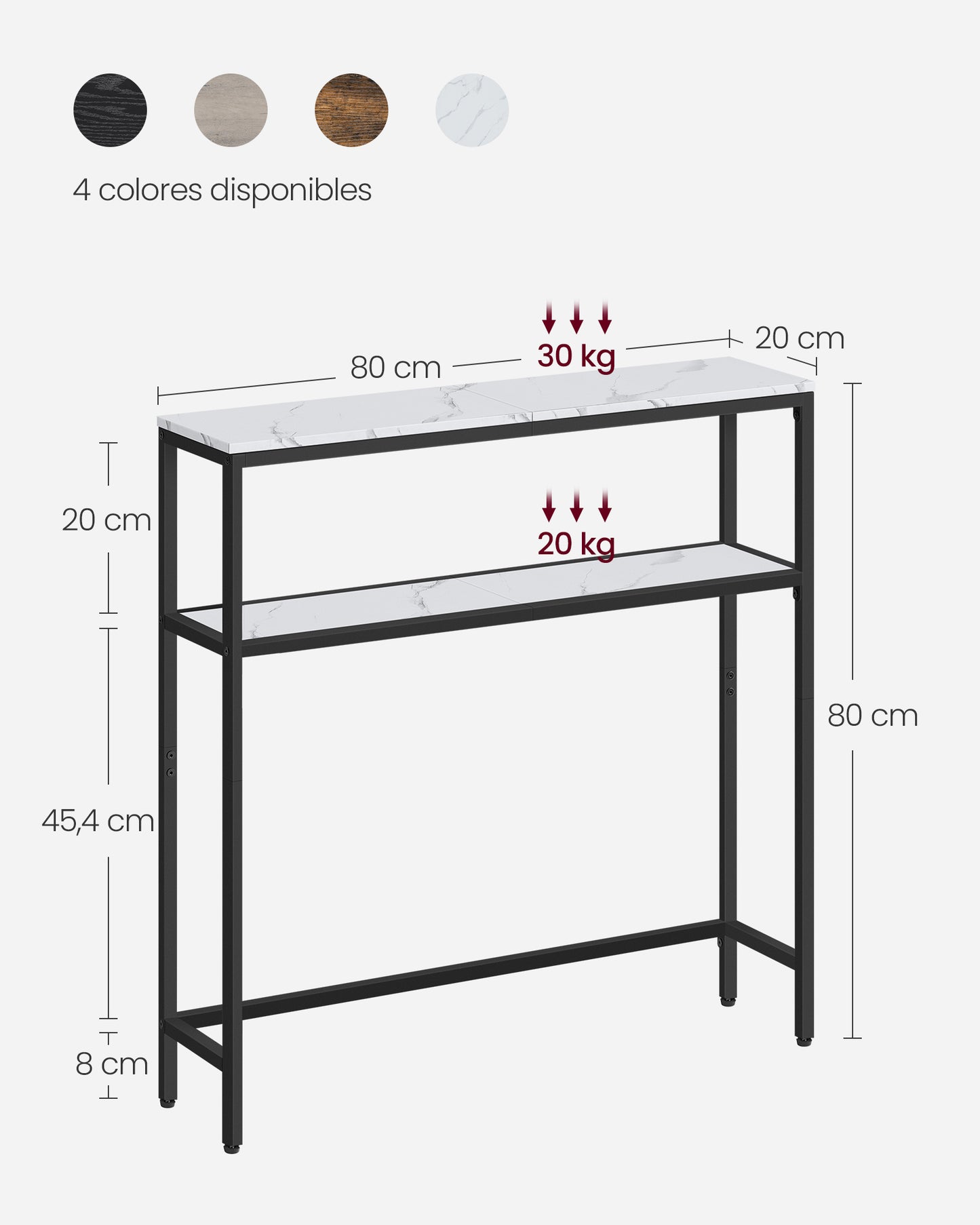 Mesa de Consola 20 x 80 x 80 cm Blanco Mármol y Negro Tinta-VASAGLE