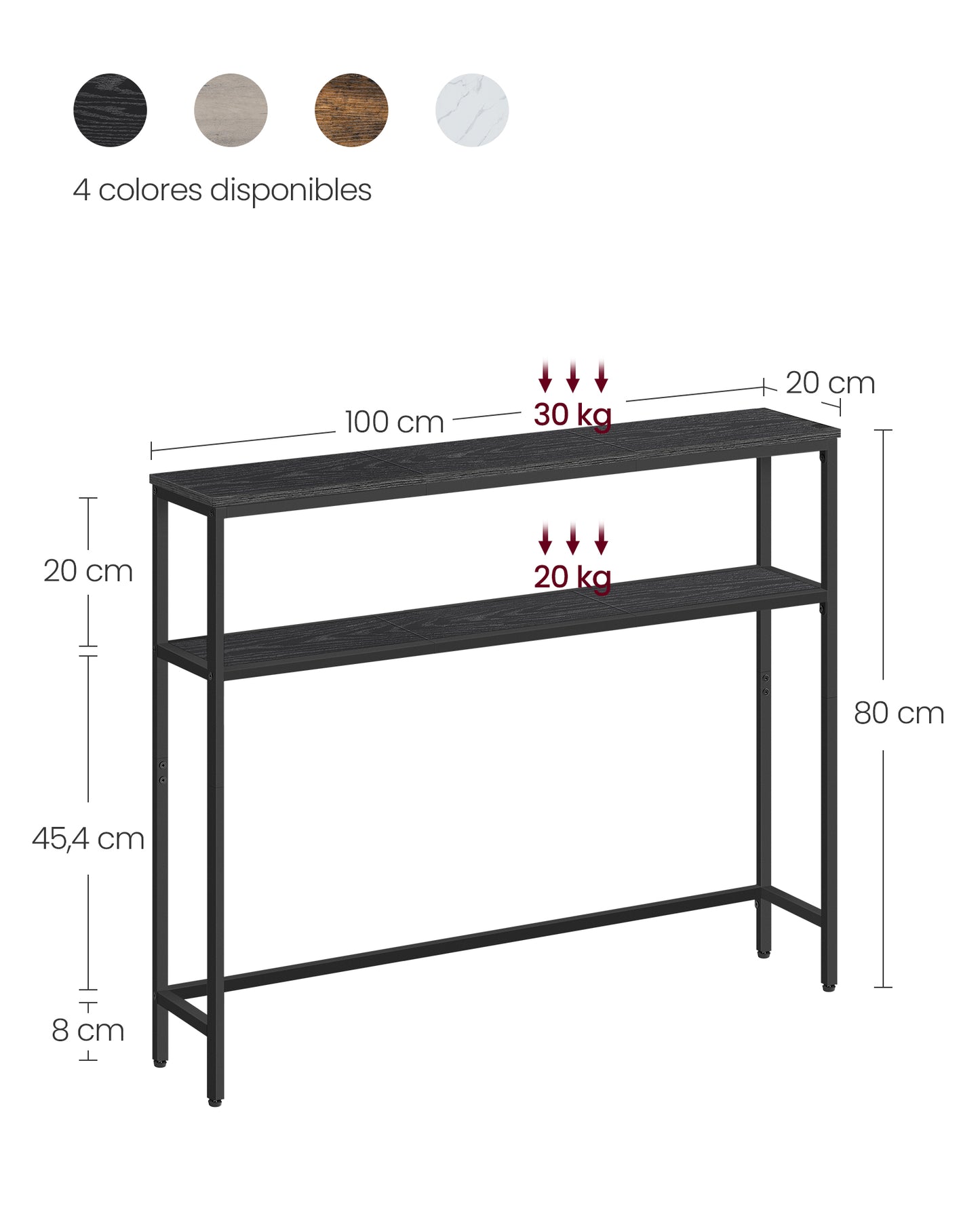 Mesa de Consola 20 x 100 x 80 cm Gris Carbón y Negro Tinta-VASAGLE