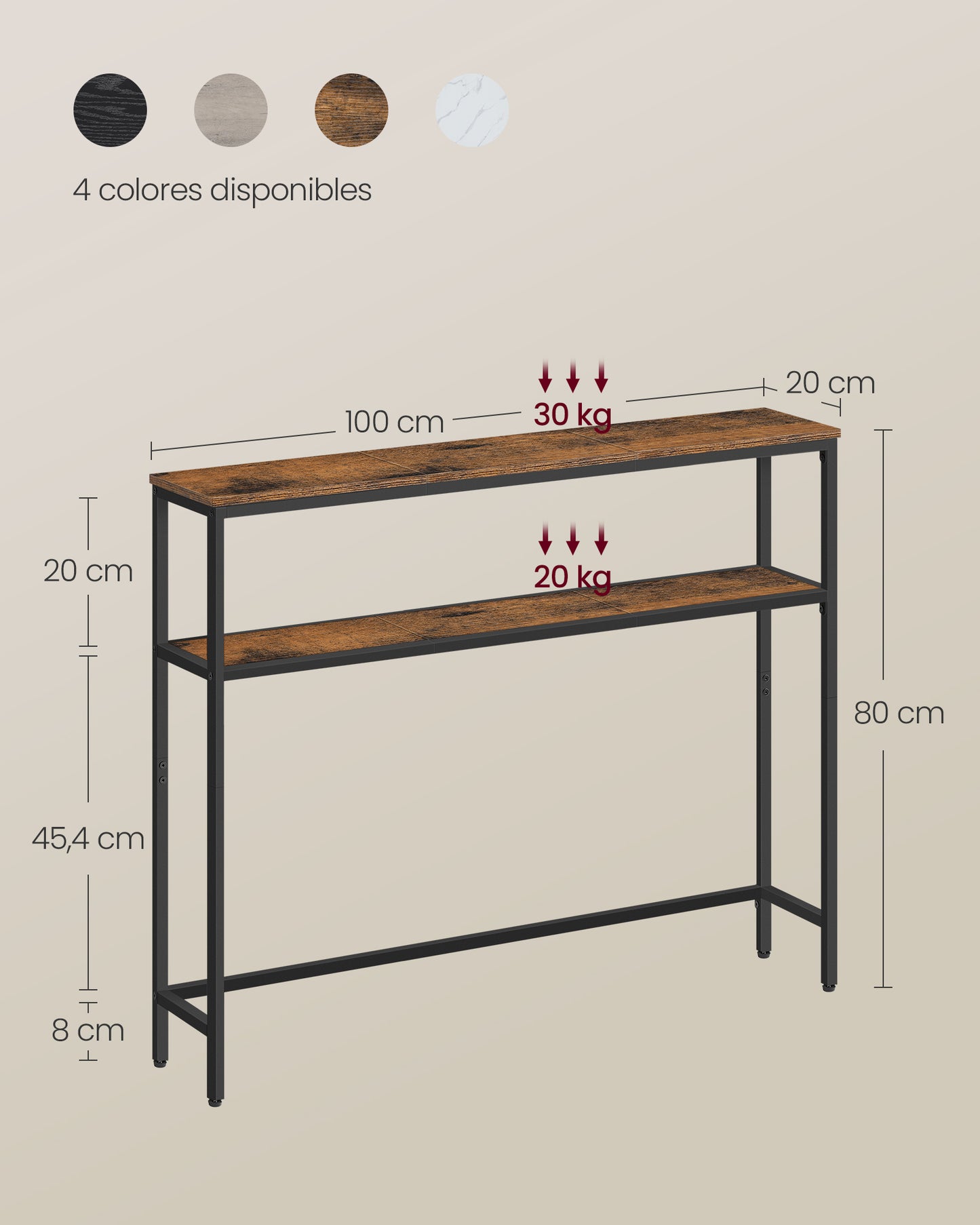 Mesa de Consola 20 x 100 x 80 cm Marrón Rústico y Negro Tinta-VASAGLE