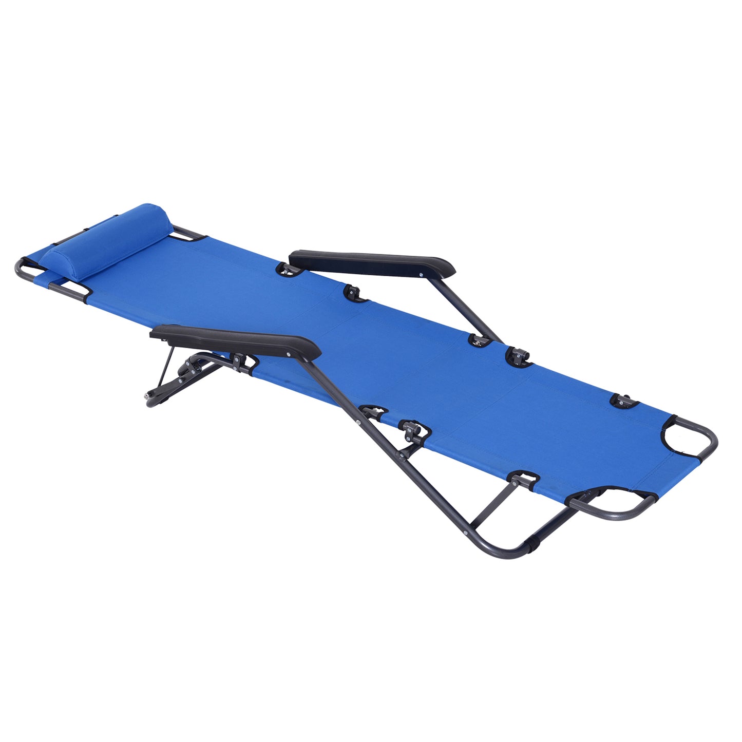 Outsunny Tumbona Reclinable y Plegable Silla de Playa Tumbona Relax Plegable con Respaldo Ajustable Reposabrazos Almohada y Reposapiés para Jardín Balcón Carga 136 kg 135x60x89 cm Azul