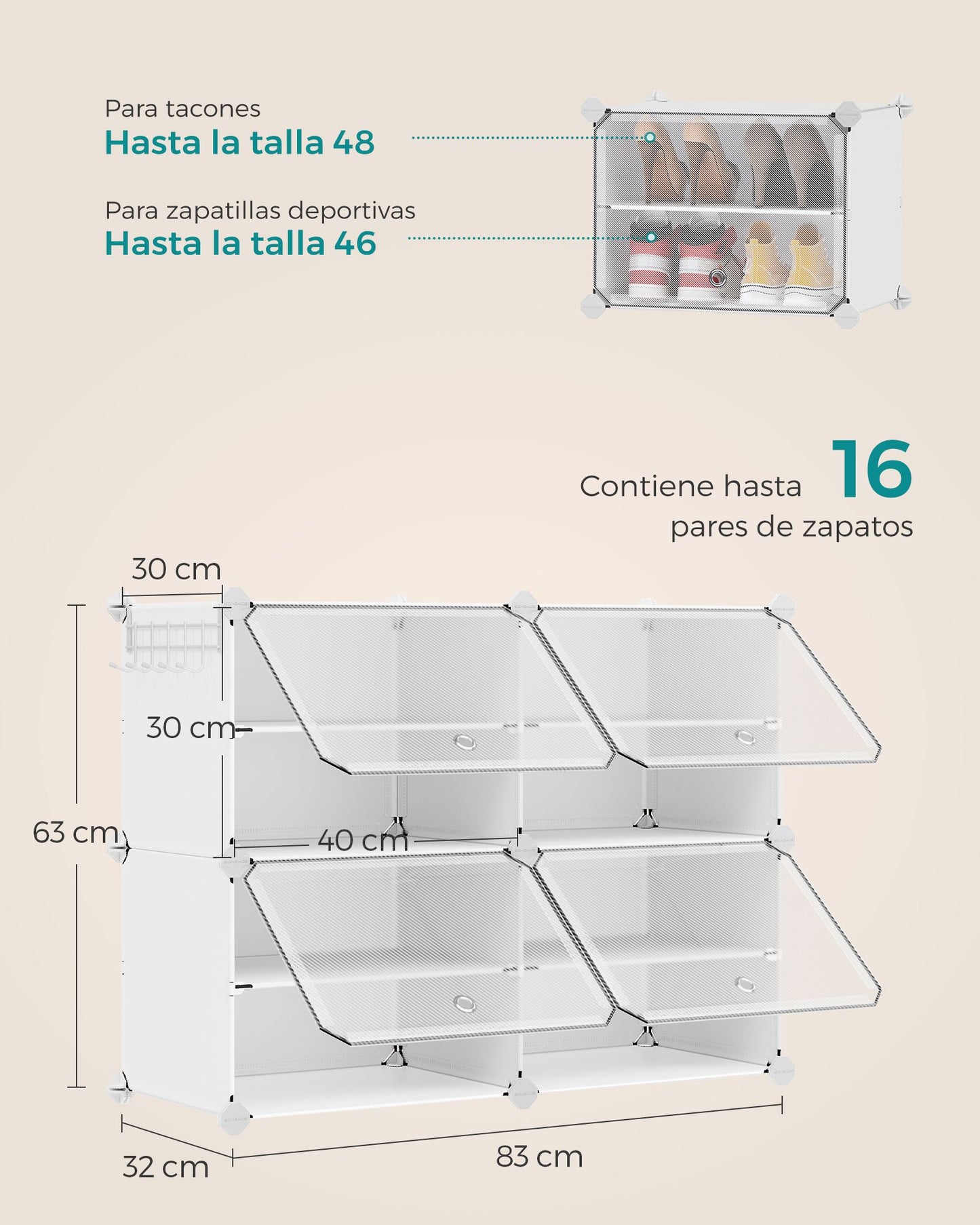 Mueble Zapatero Plástico 30 x 40 x 30 cm Moderno Blanco-SONGMICS