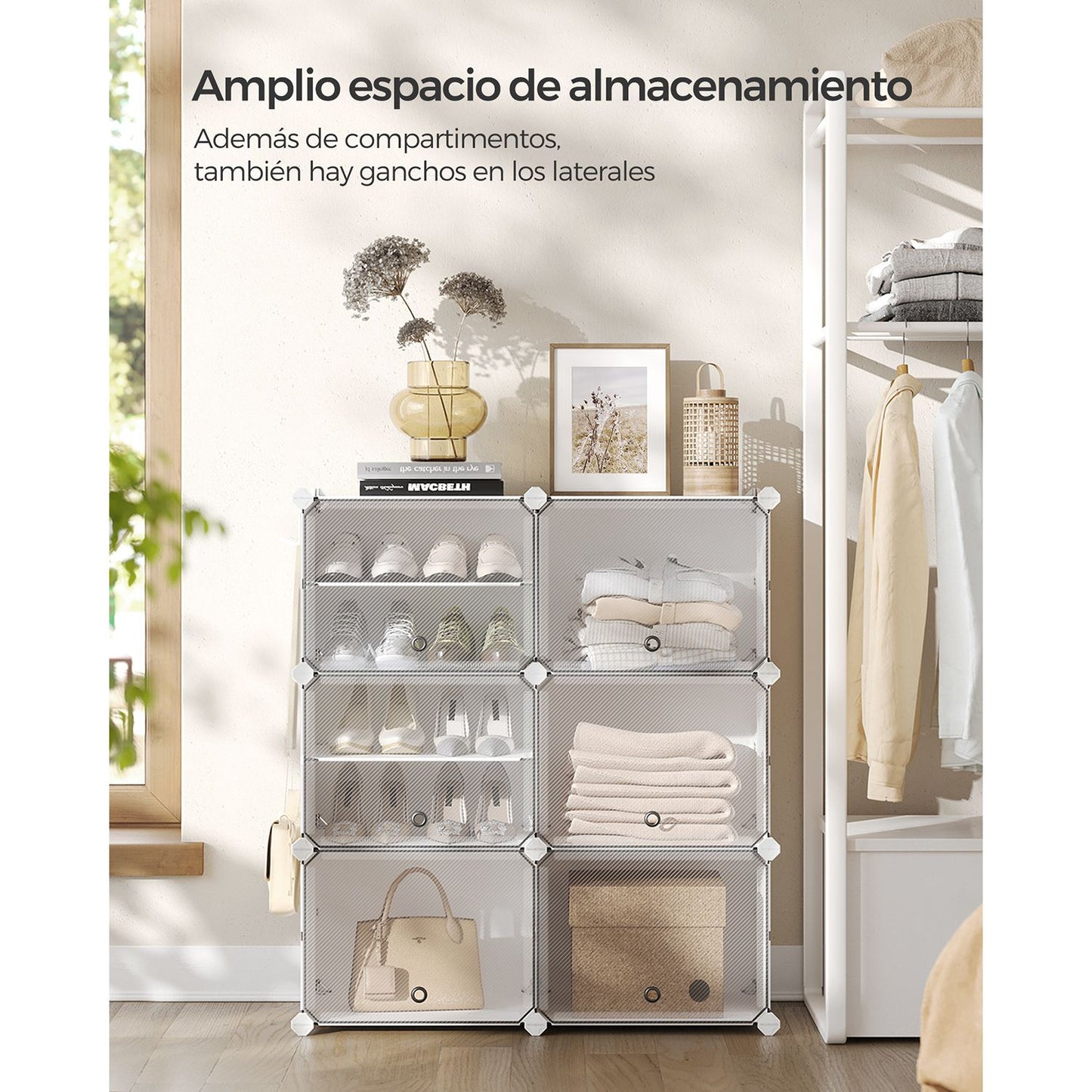 Zapatero Modular con 6 Compartimentos Blanco-SONGMICS