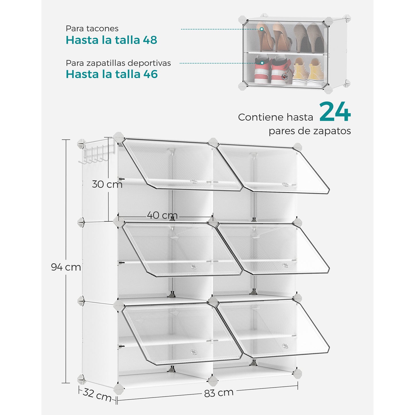 Zapatero Modular con 6 Compartimentos Blanco-SONGMICS