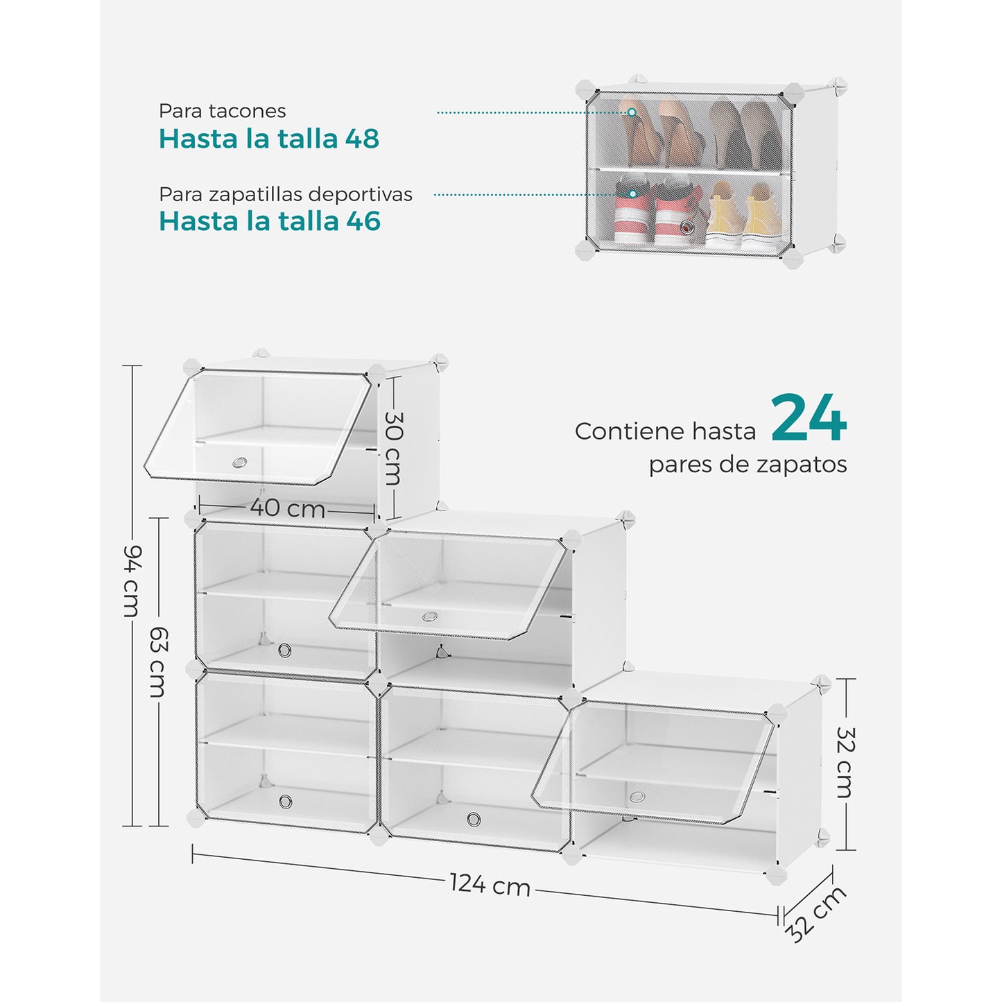 Zapatero Modular con 6 Compartimentos Blanco-SONGMICS