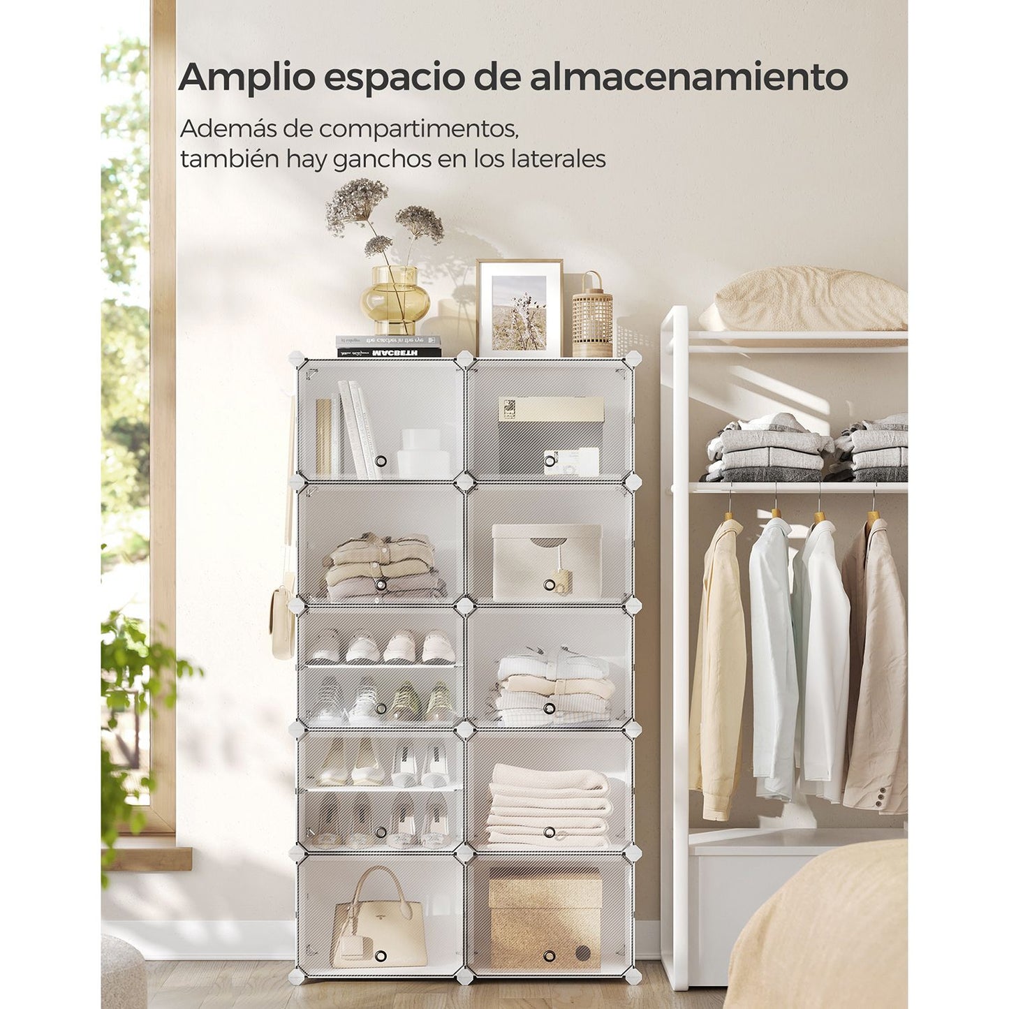 Mueble Zapatero Plástico 10 Compartimentos Zapatero Modular Estantería Modular-SONGMICS