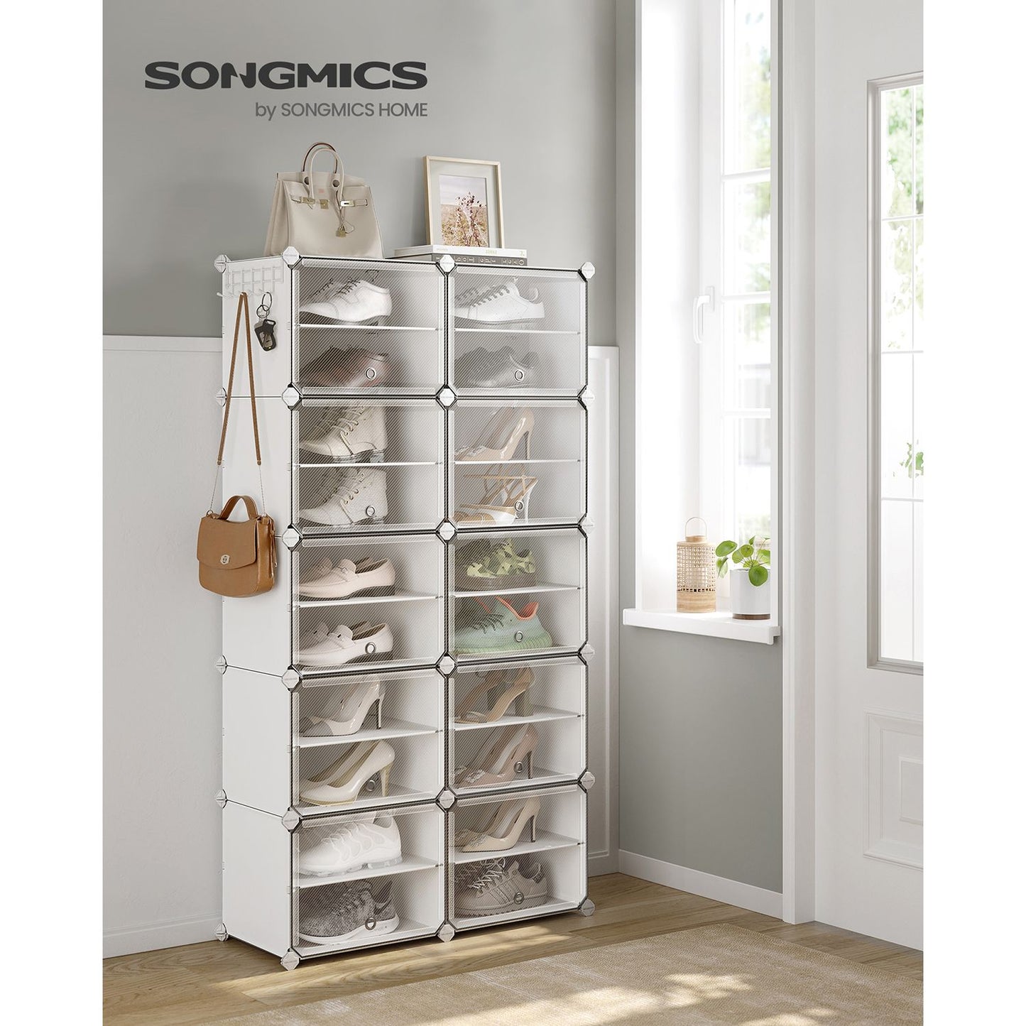 Mueble Zapatero Plástico 10 Compartimentos Zapatero Modular Estantería Modular-SONGMICS