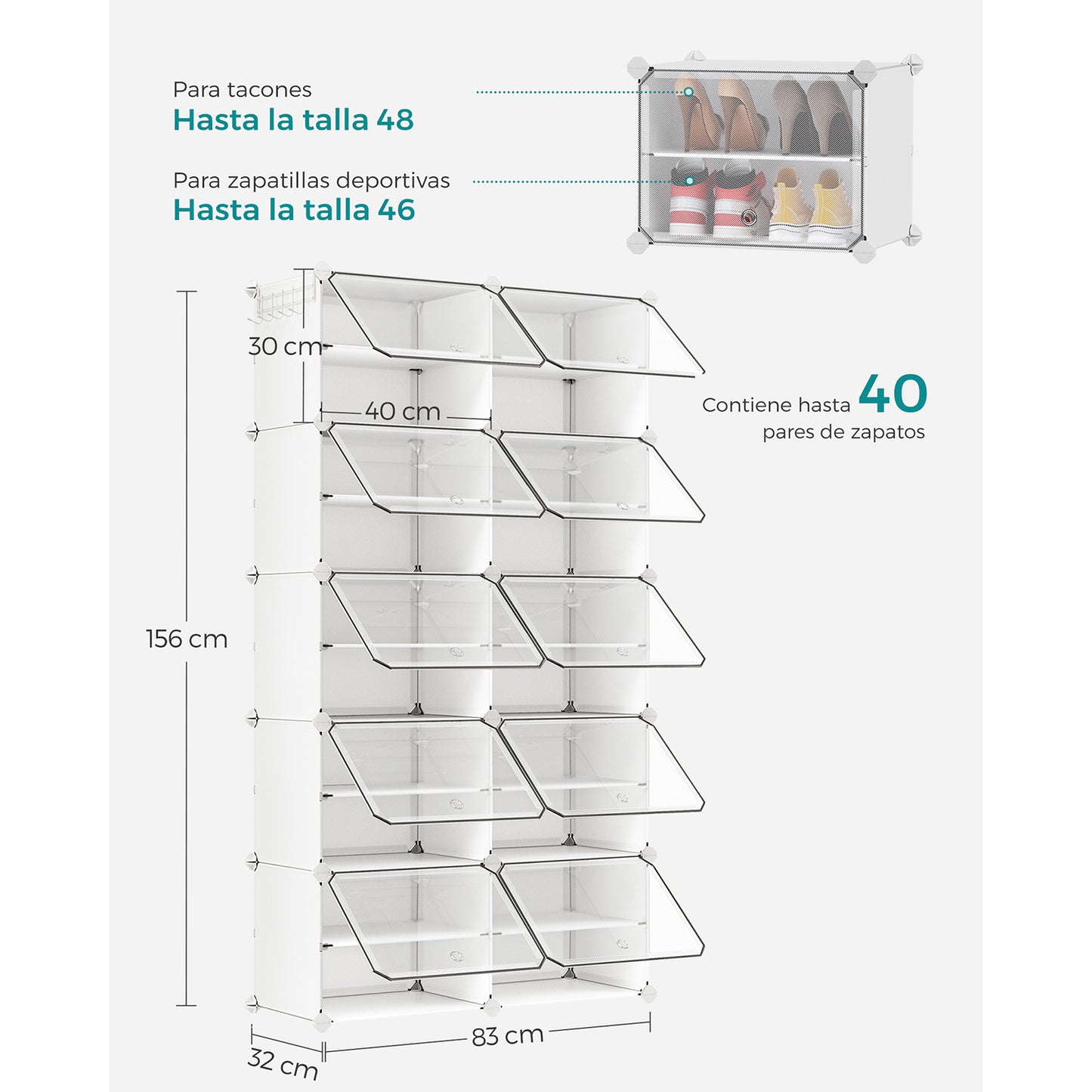 Mueble Zapatero Plástico 10 Compartimentos Zapatero Modular Estantería Modular-SONGMICS