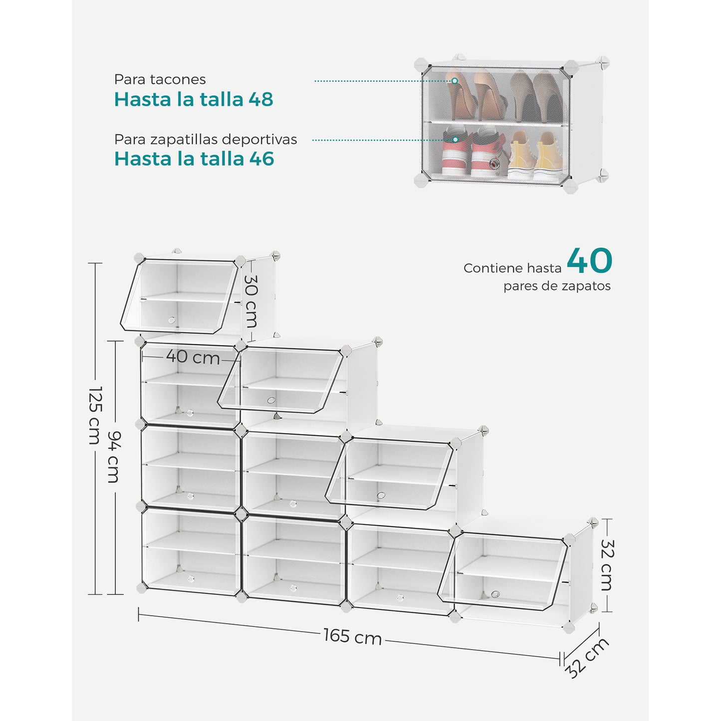 Mueble Zapatero Plástico 10 Compartimentos Zapatero Modular Estantería Modular-SONGMICS