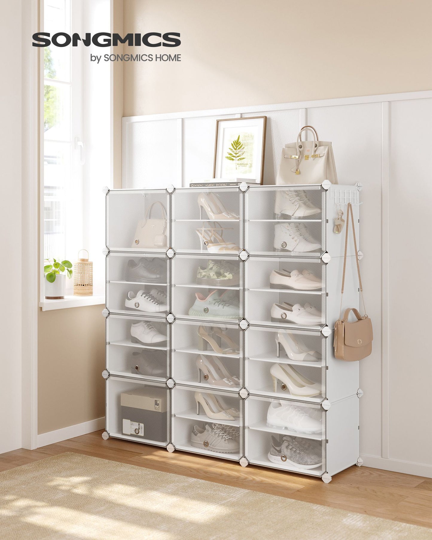 Mueble Zapatero Plástico 12 Compartimentos 30 x 40 x 30 cm Blanco-SONGMICS