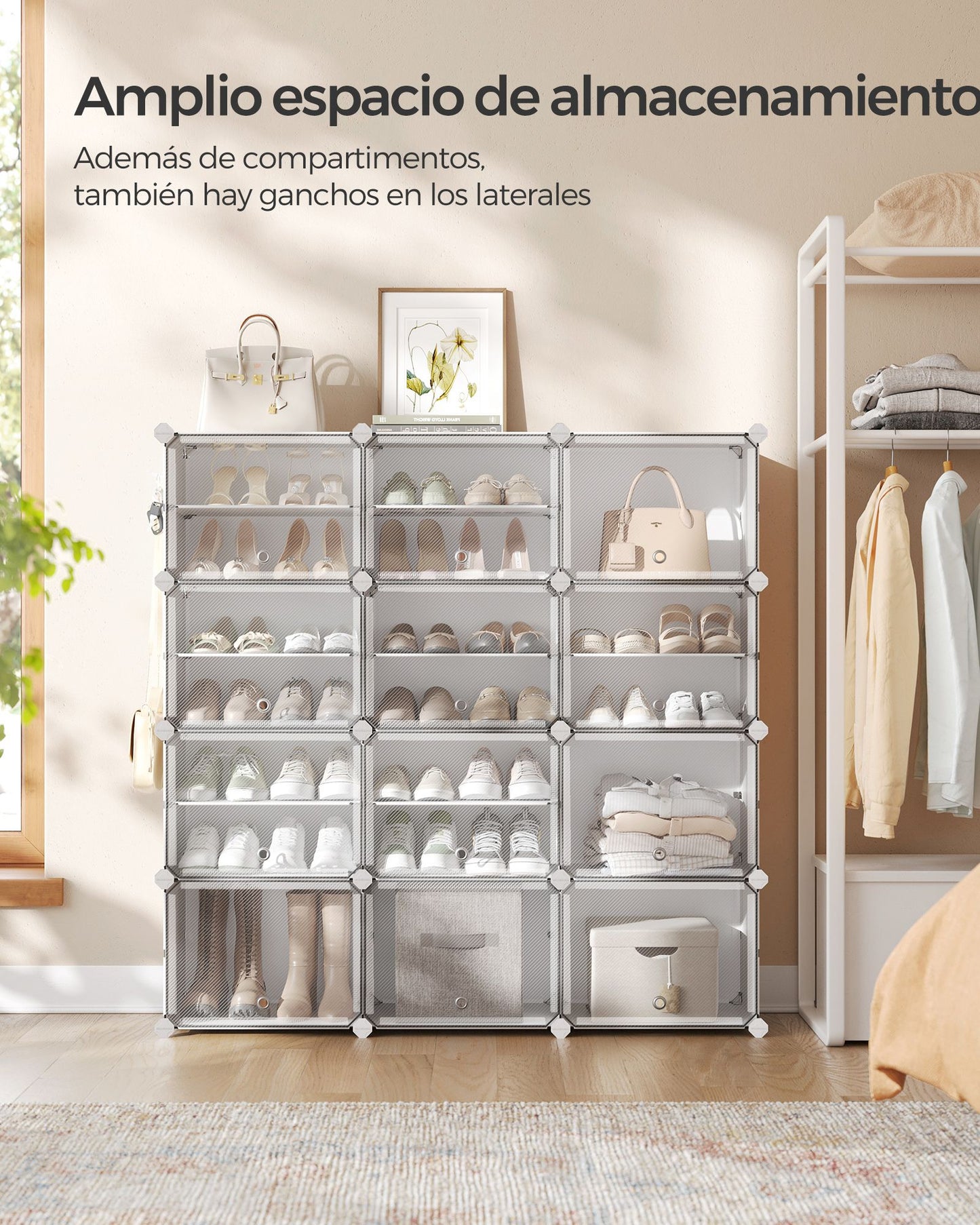 Mueble Zapatero Plástico 12 Compartimentos 30 x 40 x 30 cm Blanco-SONGMICS