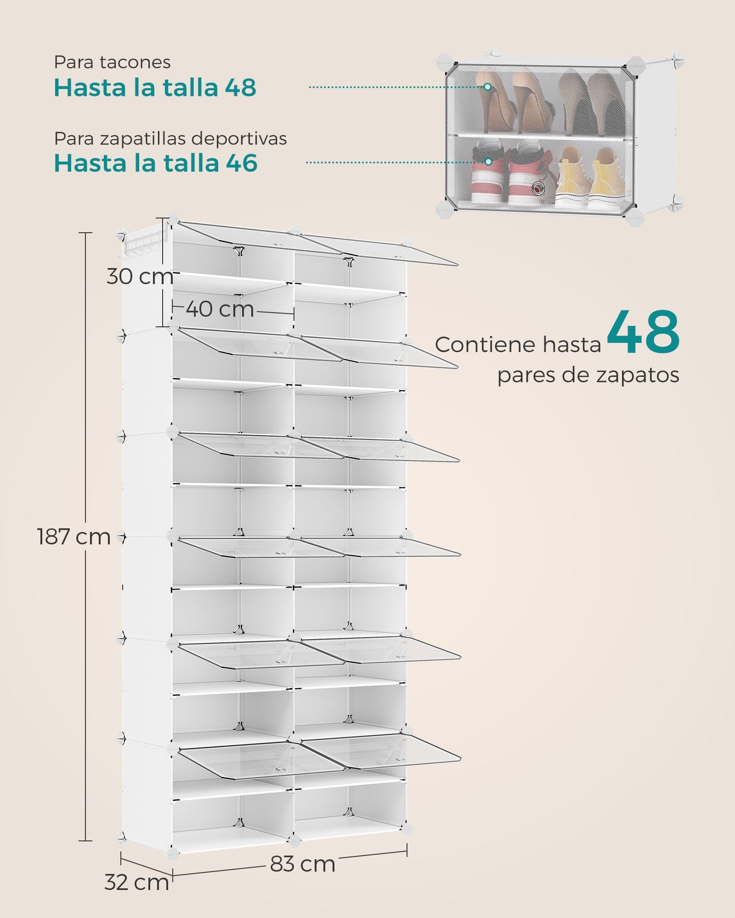 Mueble Zapatero Plástico 12 Compartimentos 30 x 40 x 30 cm Blanco-SONGMICS