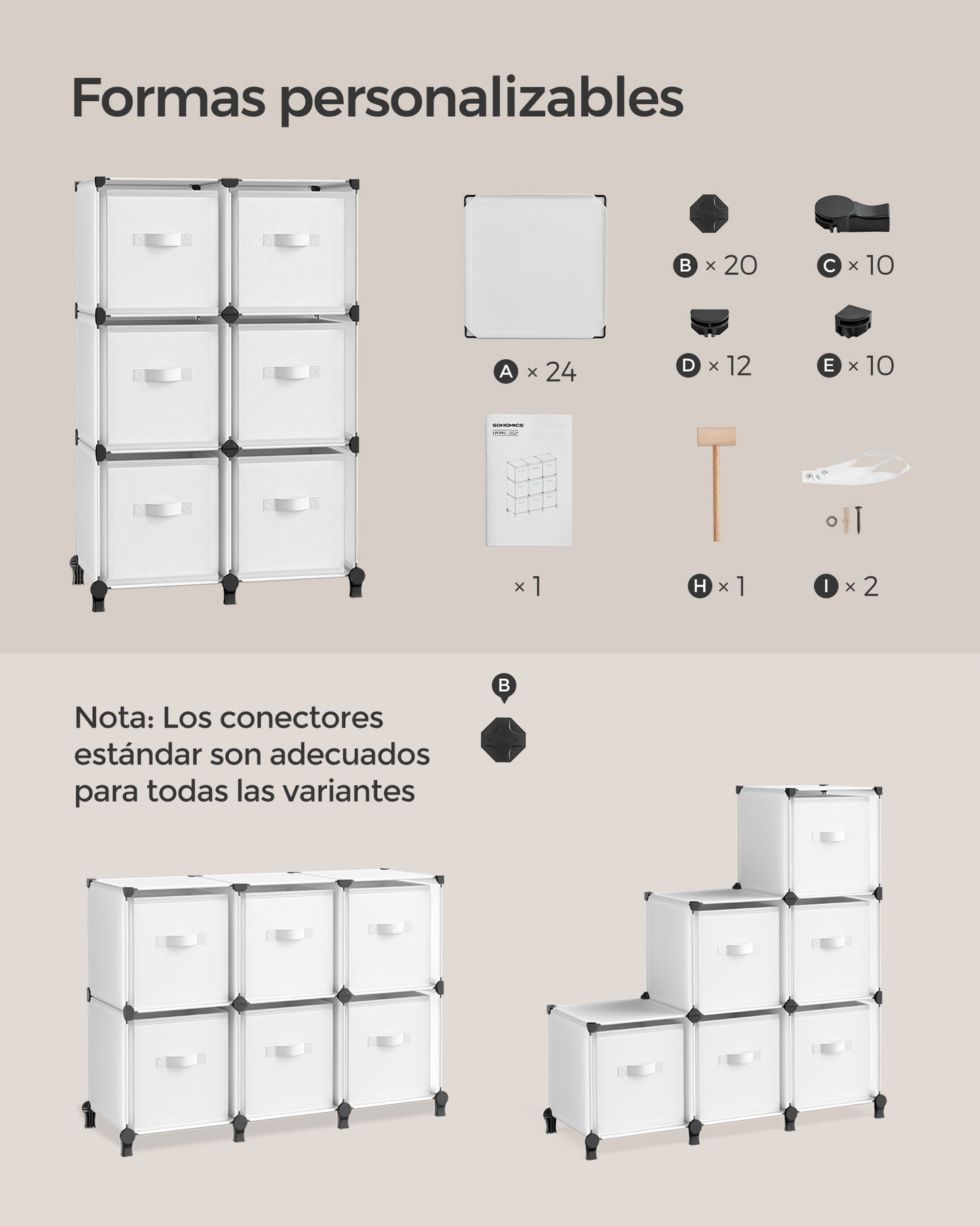 Estantería Modular con Cajas de Almacenaje Blanco Nube-SONGMICS