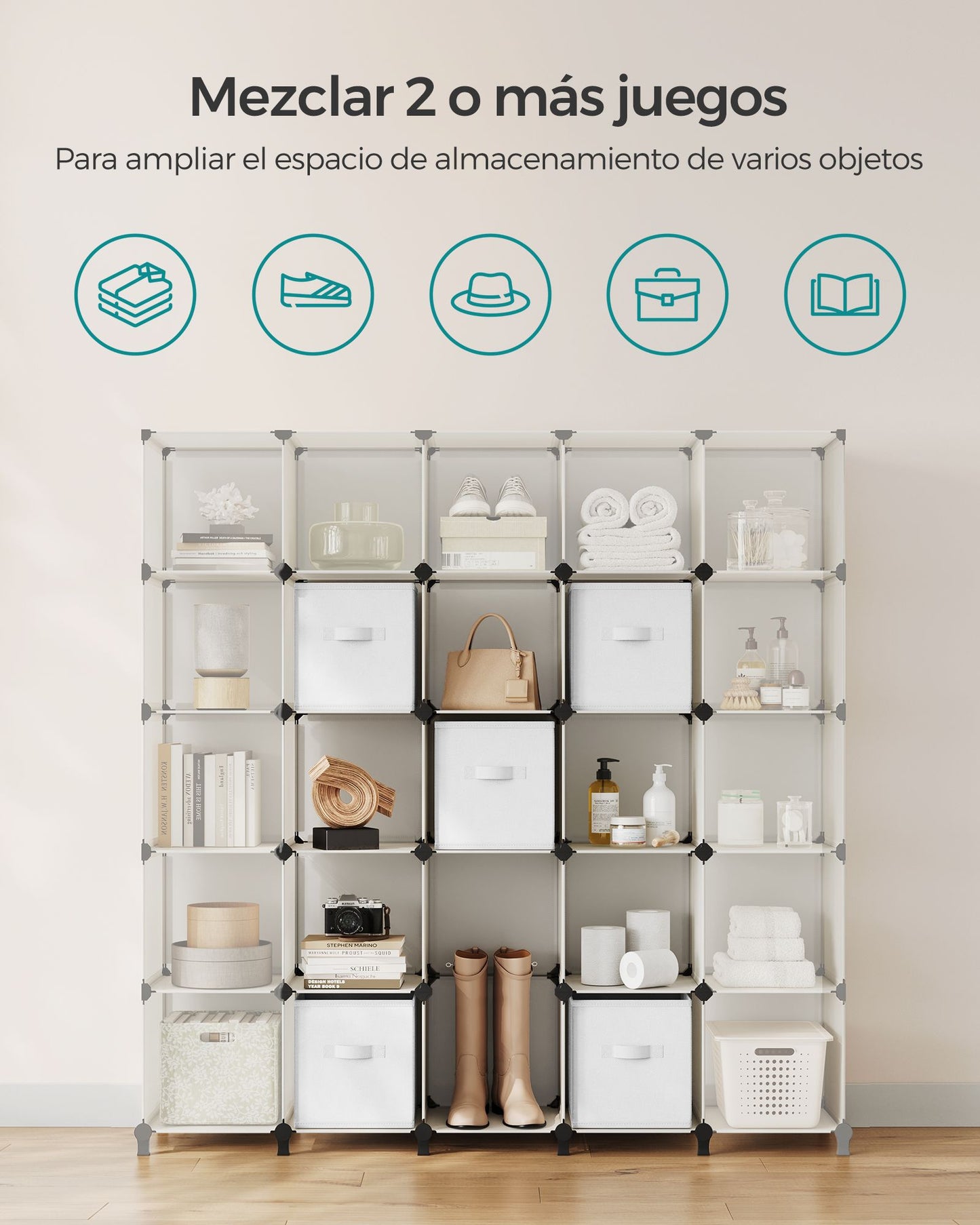 Estantería Modular con Cajas de Almacenaje Blanco Nube-SONGMICS