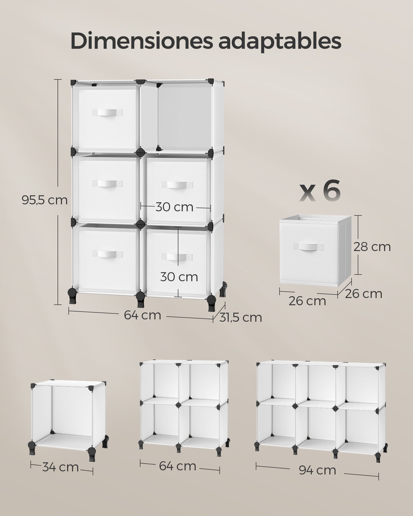 Estantería Modular con Cajas de Almacenaje Blanco Nube-SONGMICS